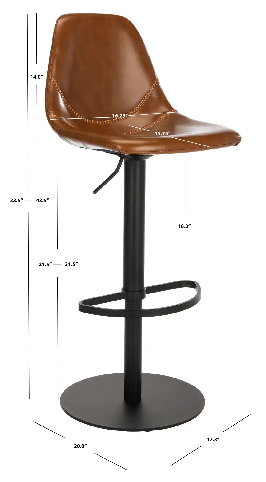 Sky Adjustable Swivel Barstool in Olive Pu / Black, detail view
