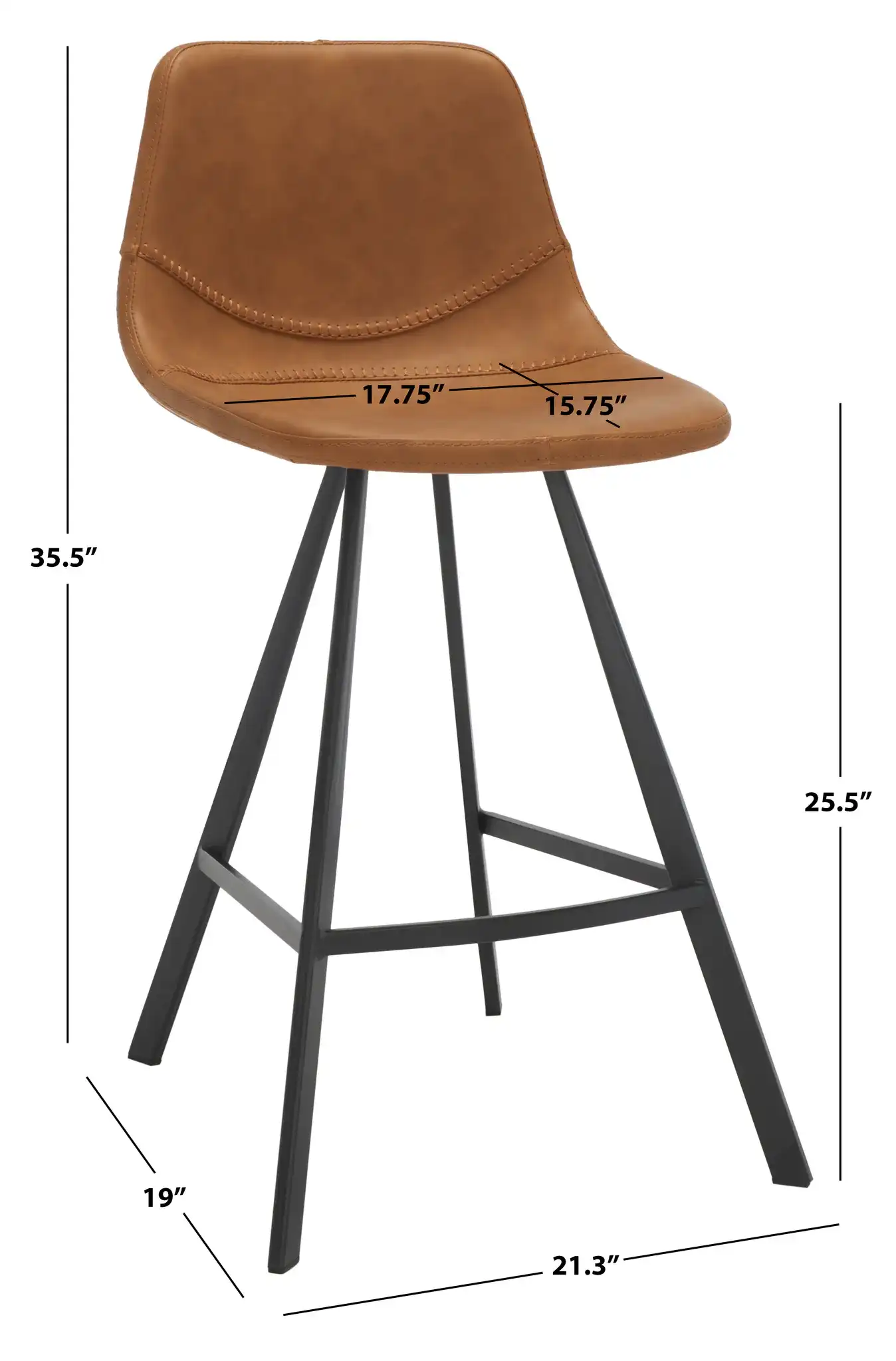 Ryanne Counter Stool in Cognac / Black, detail view