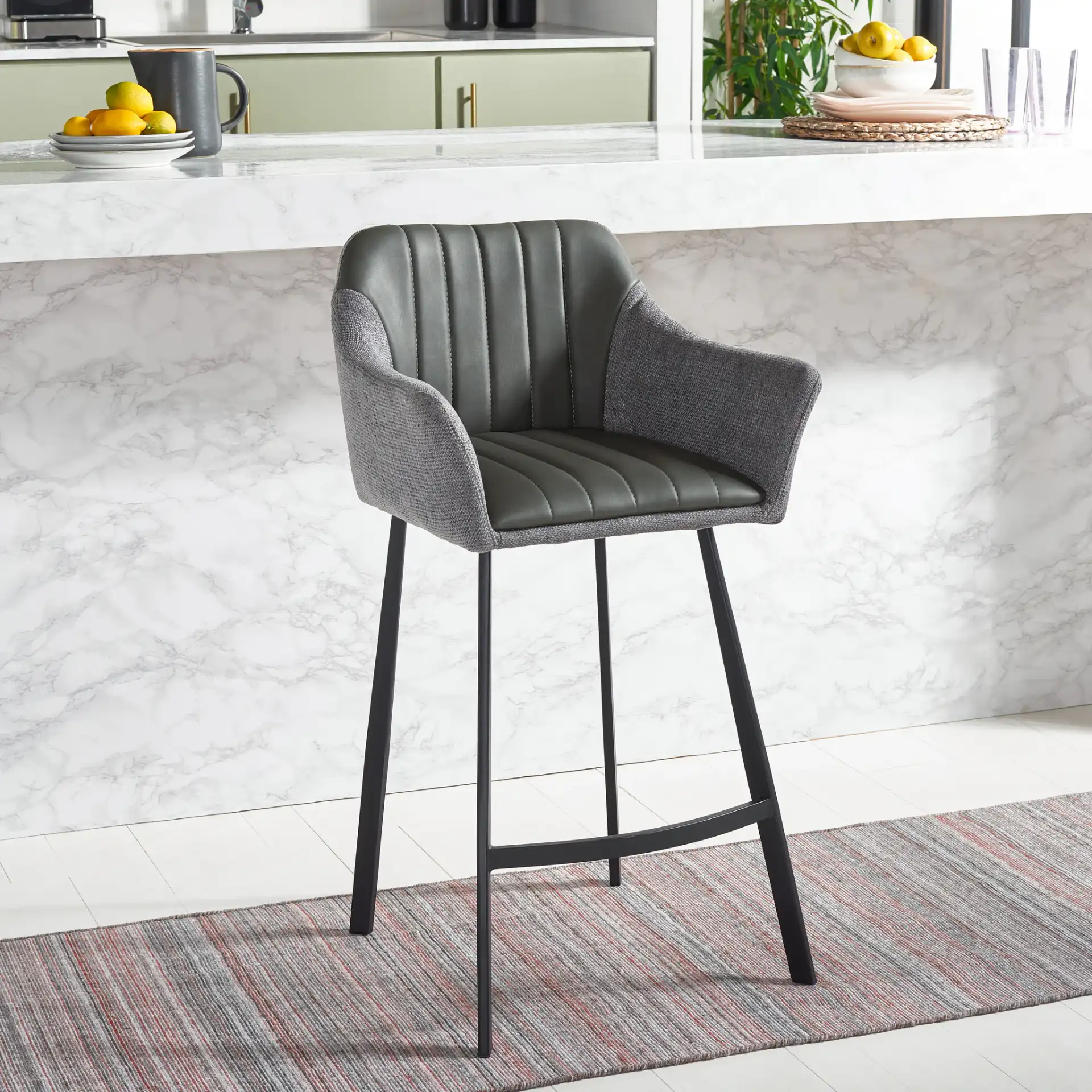 Rodi Counter Stool in Gray / Black in a styled room