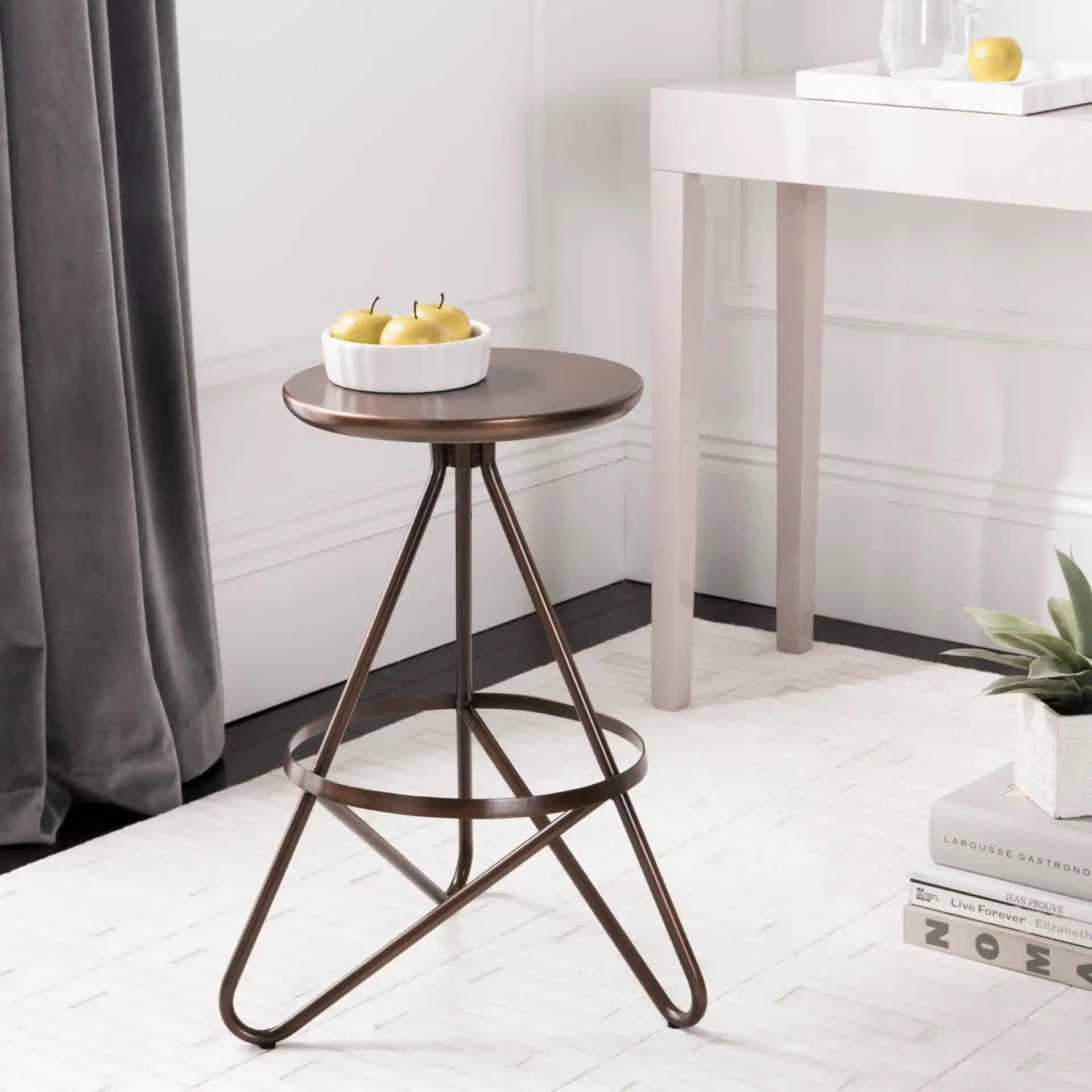 Galexia Counter Stool in Gold / White in a styled room