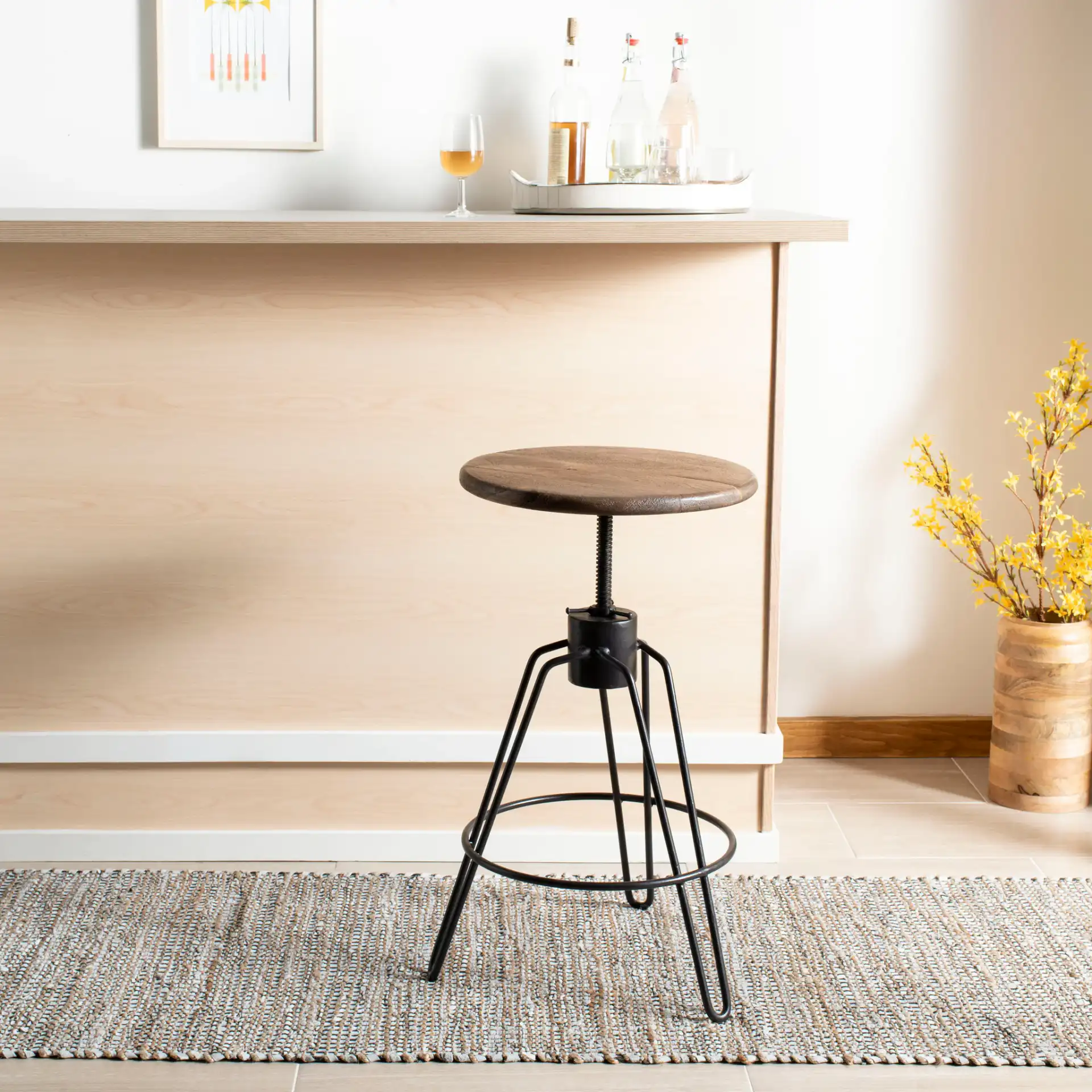 Kai Swivel Counterstool in Natural Honey / Black in a styled room