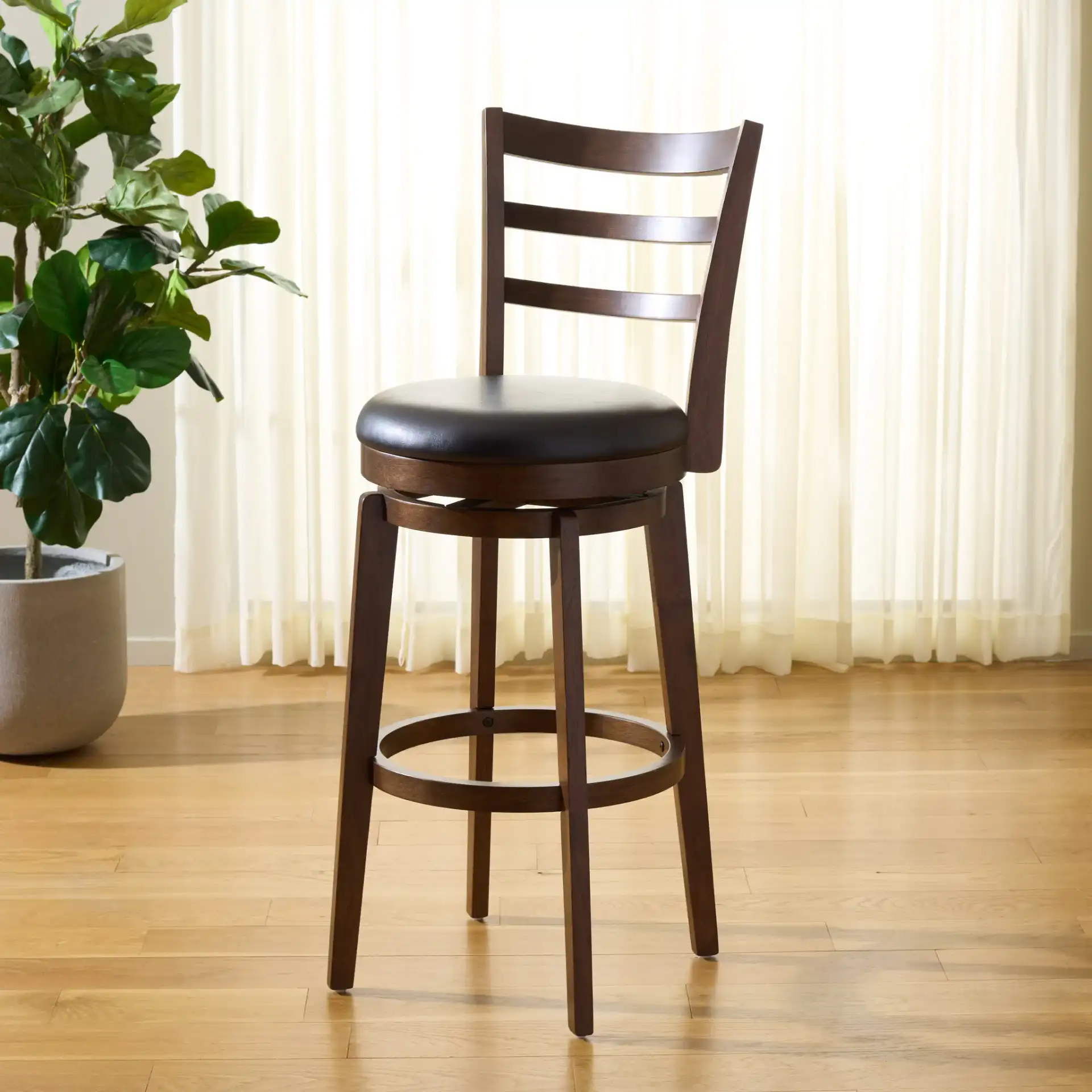 Hiroto Barstool in Black / Walnut in a styled room