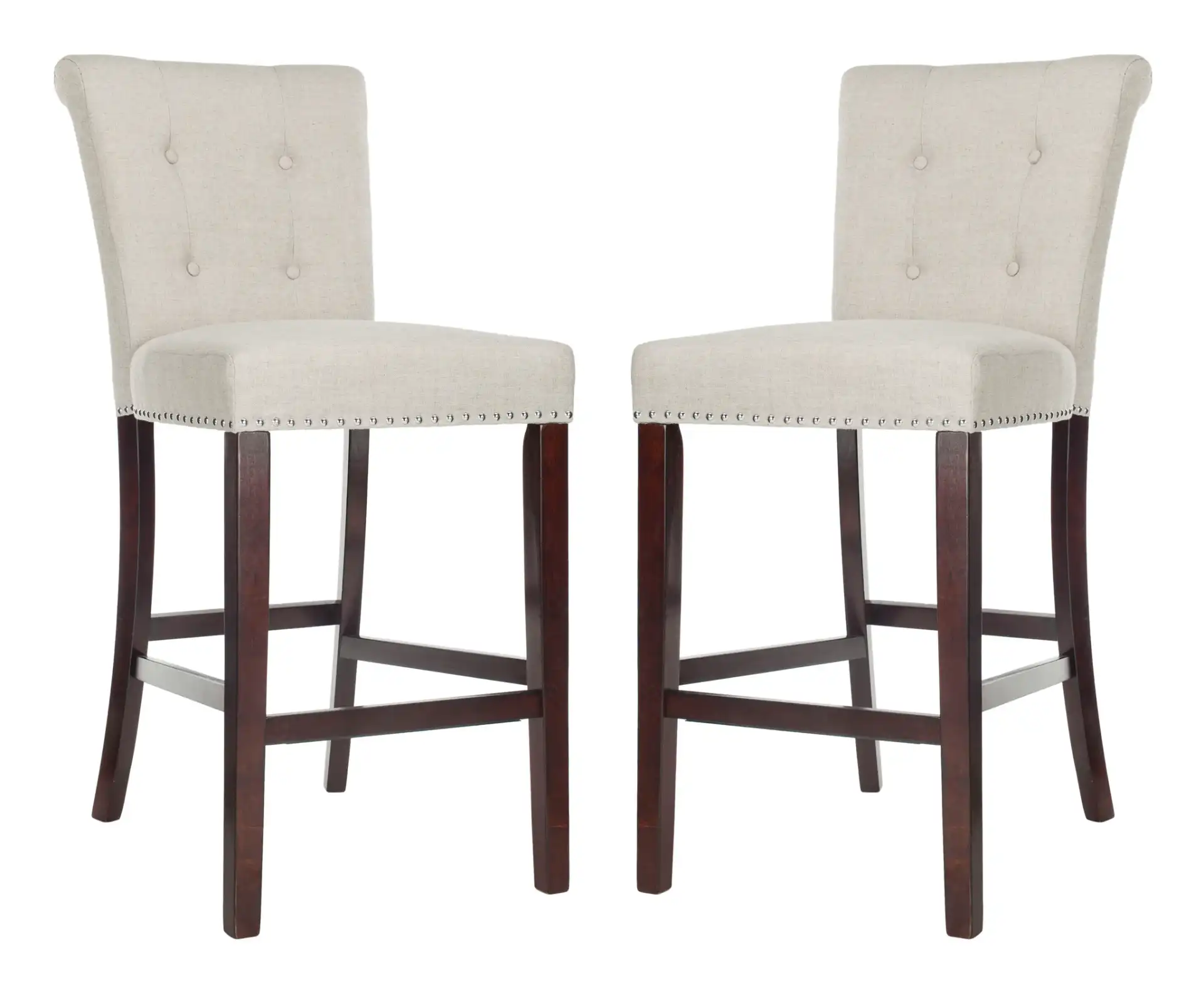Taylor Bar Stool (Set of 2) in Beige / Chrome Ring / Espresso Leg