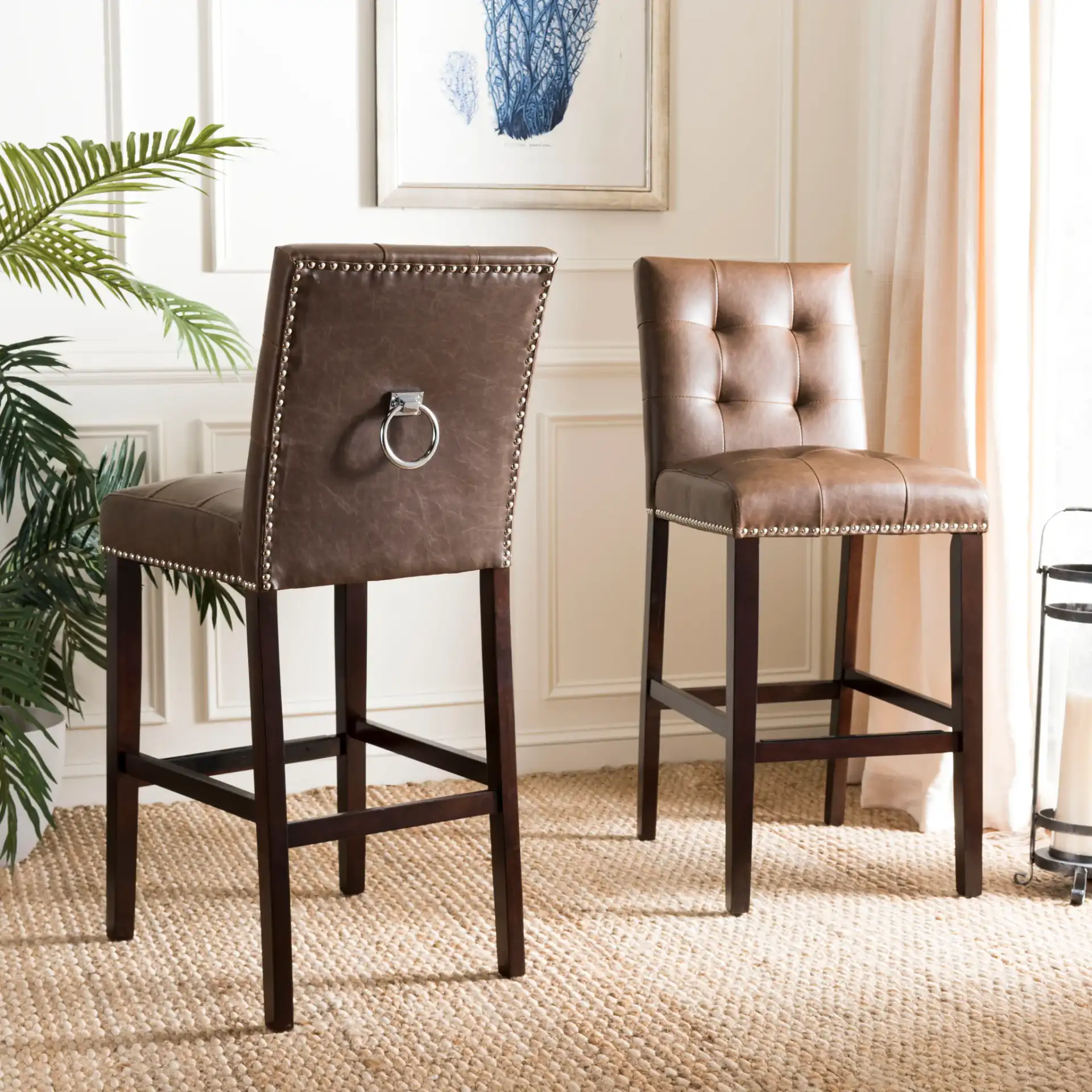 Nikita Bar Stool (Set Of 2) in Brown / Espresso in a styled room