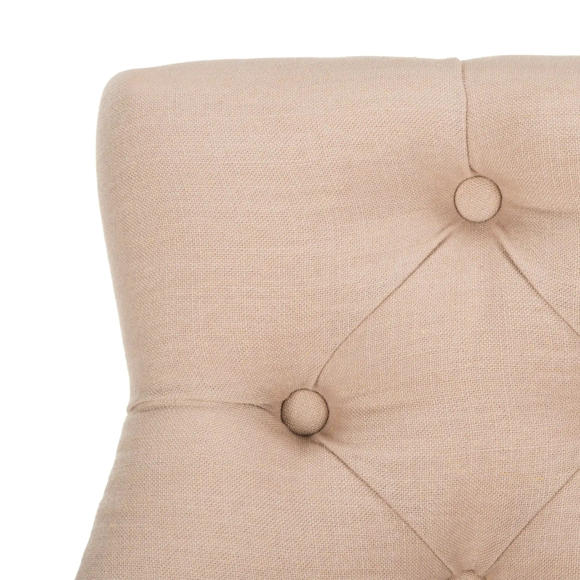Eleni Tufted Bar Stool (Set of 2) in Beige Linen / Chrome Ring / Espresso Leg in a styled room