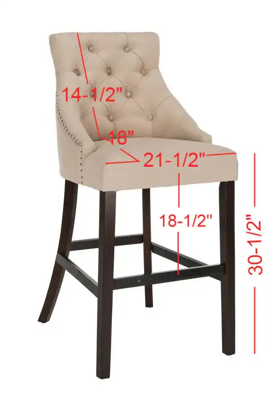 Eleni Tufted Bar Stool (Set of 2) in Beige Linen / Chrome Ring / Espresso Leg, detail view