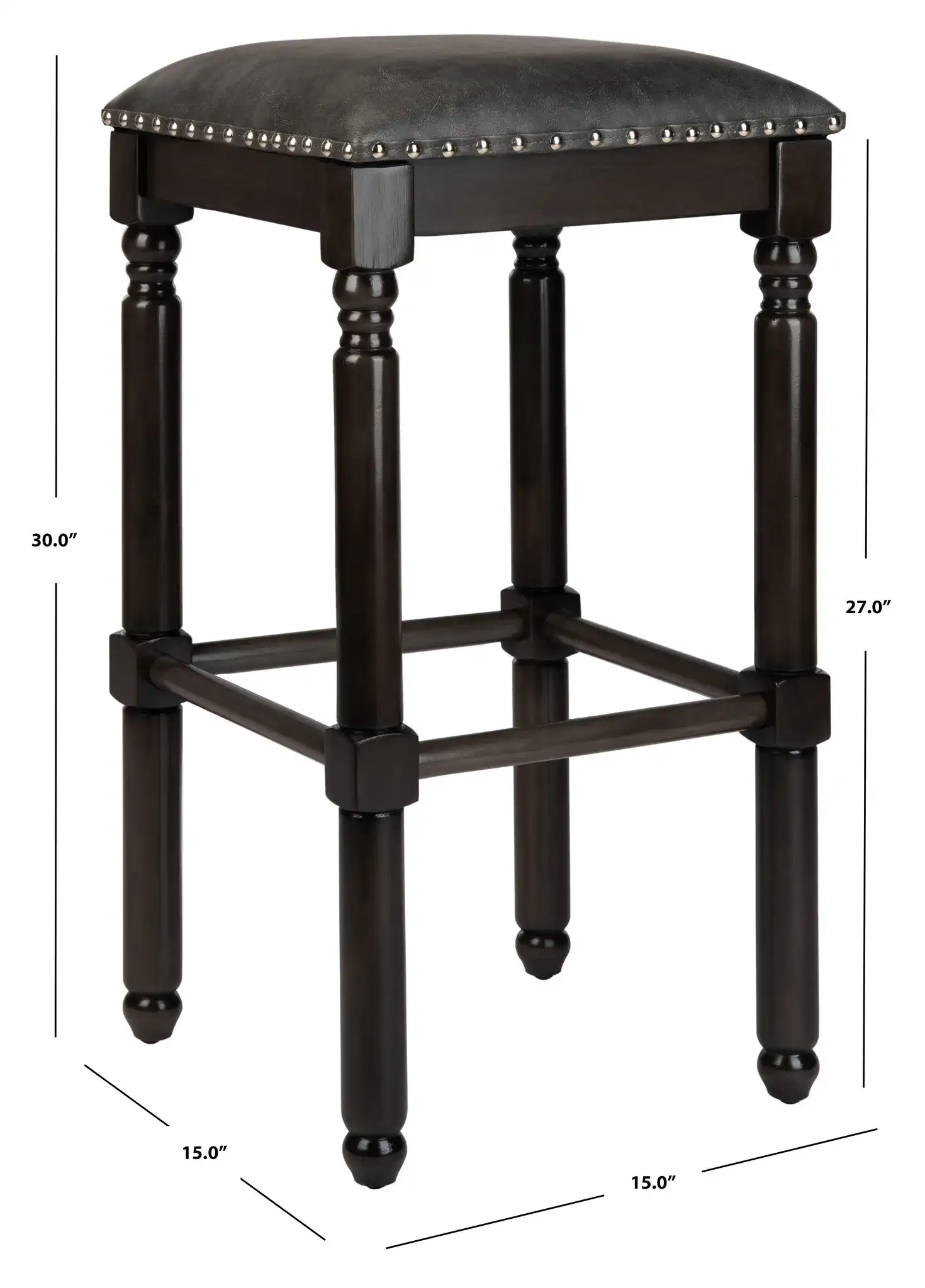 Preston Bar Stool (Set of 2) in Gray Linen / Gray Walnut / Copper Nh, detail view