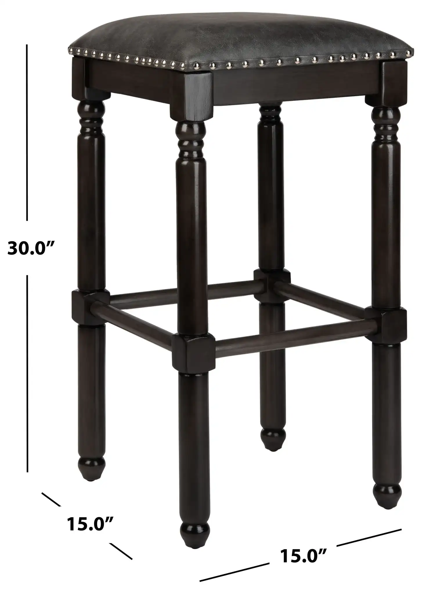 Preston Bar Stool (Set of 2) in Gray Linen / Gray Walnut / Copper Nh, detail view