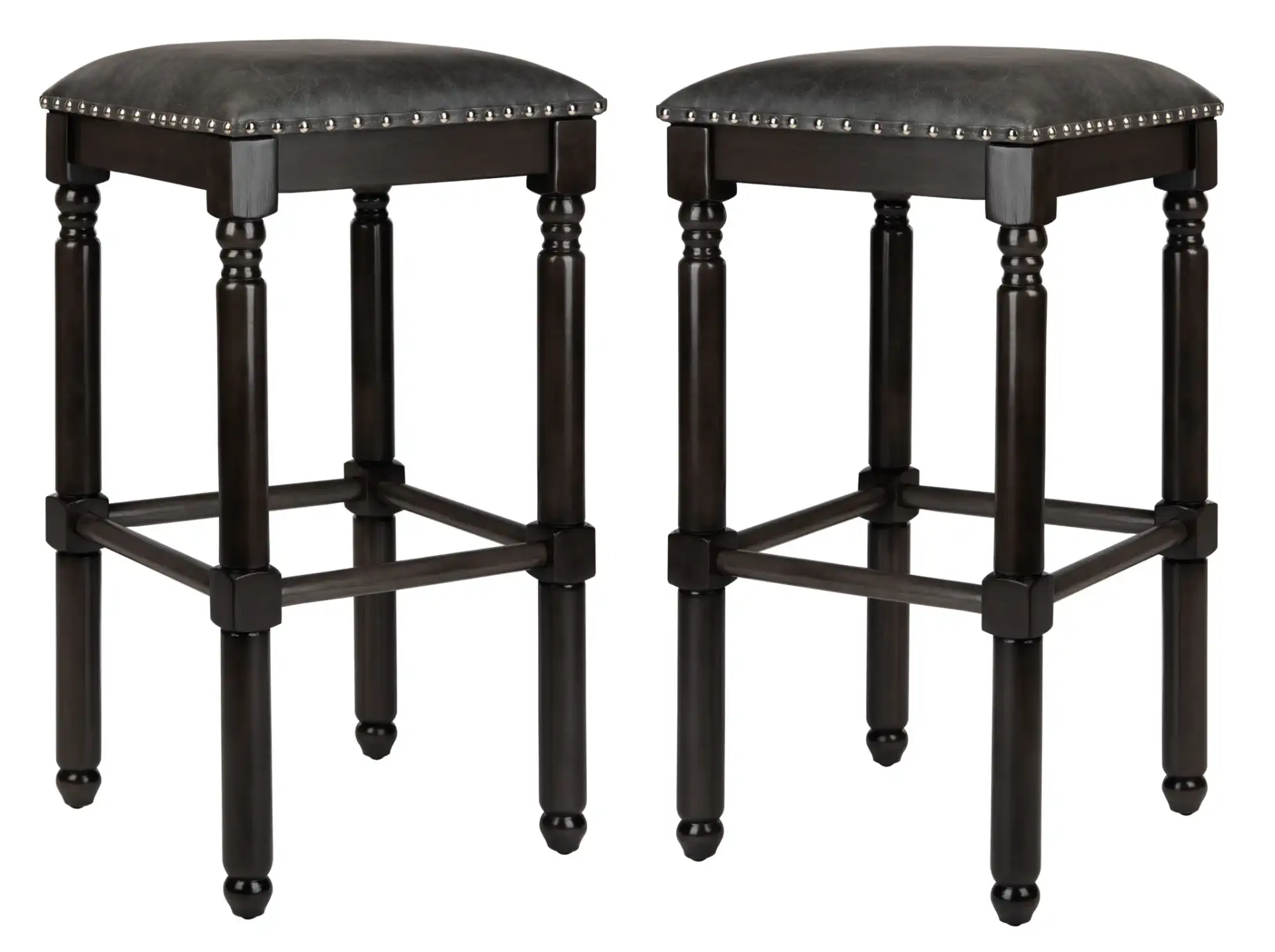 Preston Bar Stool (Set of 2) in Gray Linen / Gray Walnut / Copper Nh, detail view