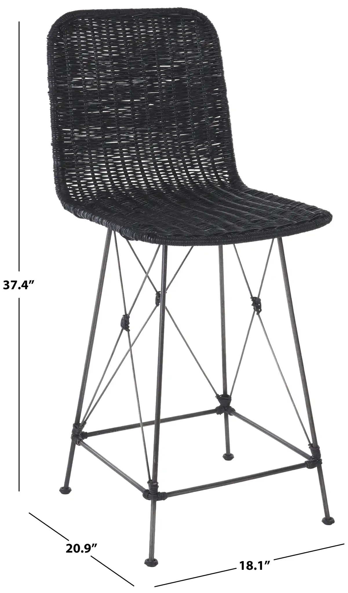 Minerva Weaved Counter Stool (Set of 2) in Black, detail view