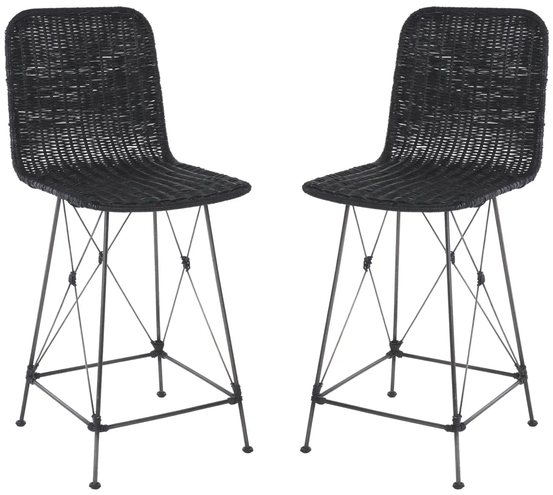Minerva Weaved Counter Stool (Set of 2) in Black, detail view