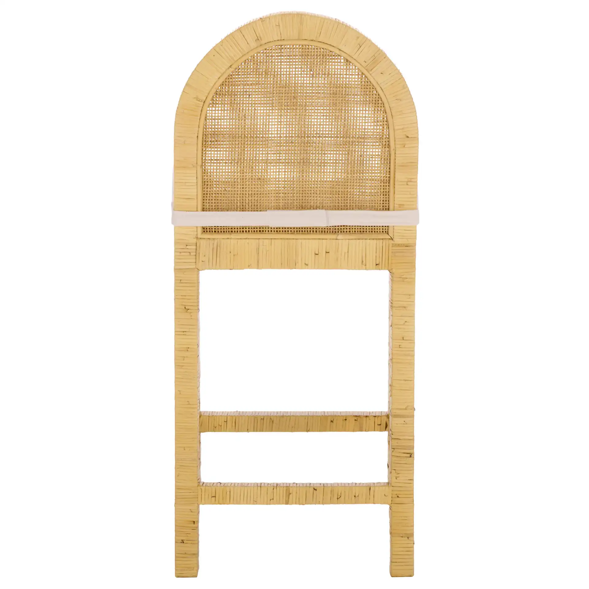 Tojo Cane Roundback Counter Stool in Natural / White, detail view