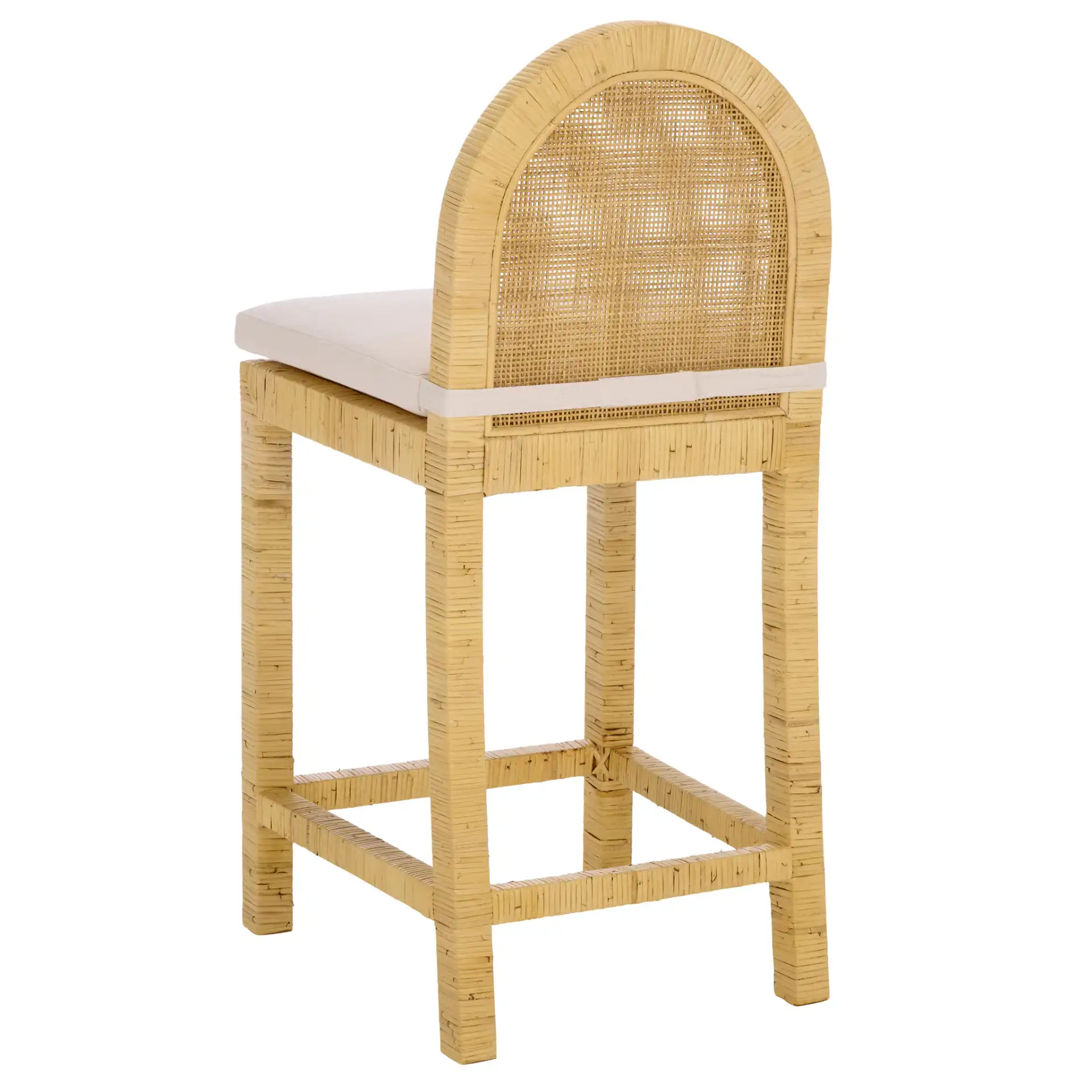 Tojo Cane Roundback Counter Stool in Natural / White, detail view