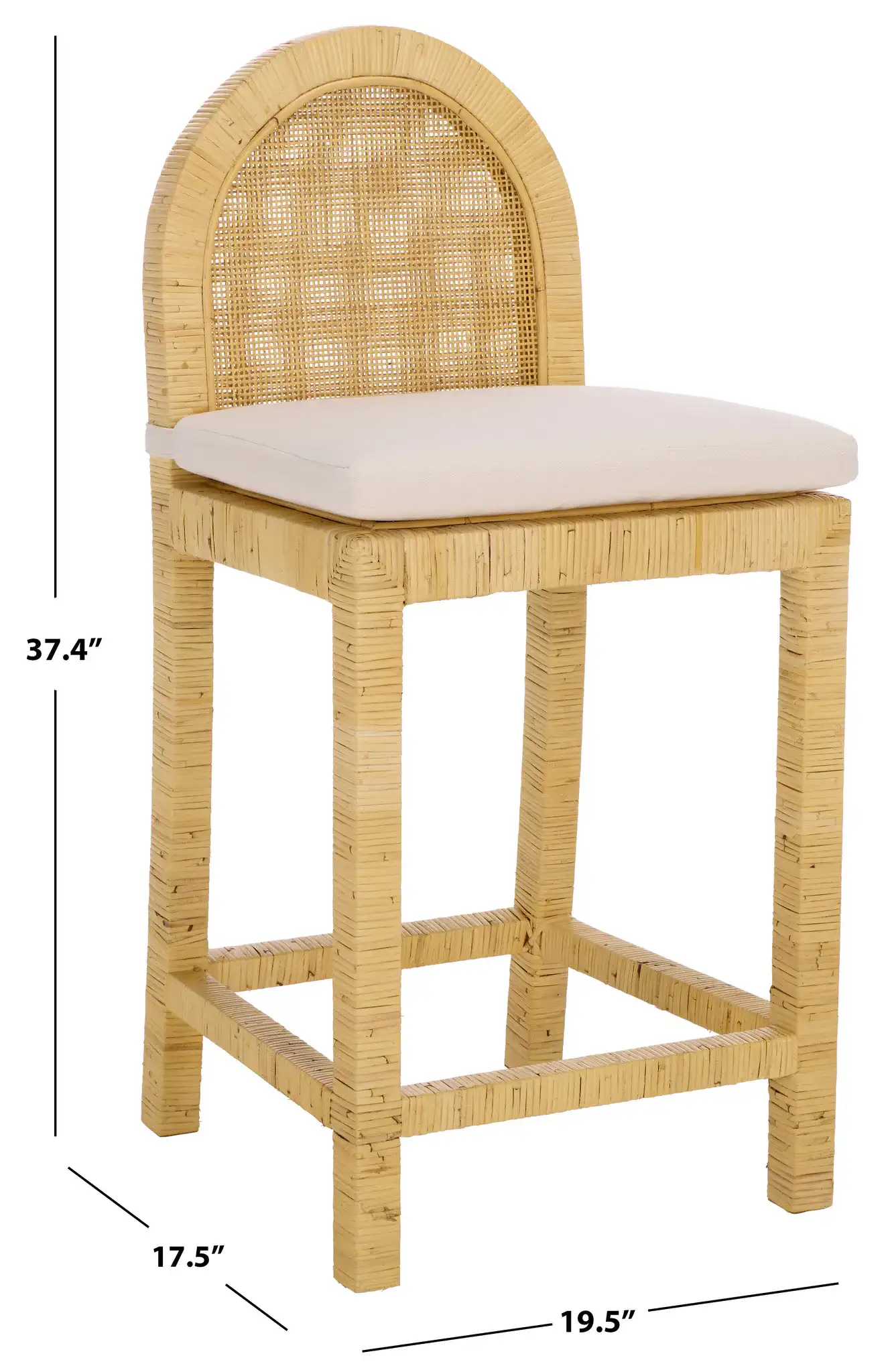 Tojo Cane Roundback Counter Stool in Natural / White, detail view