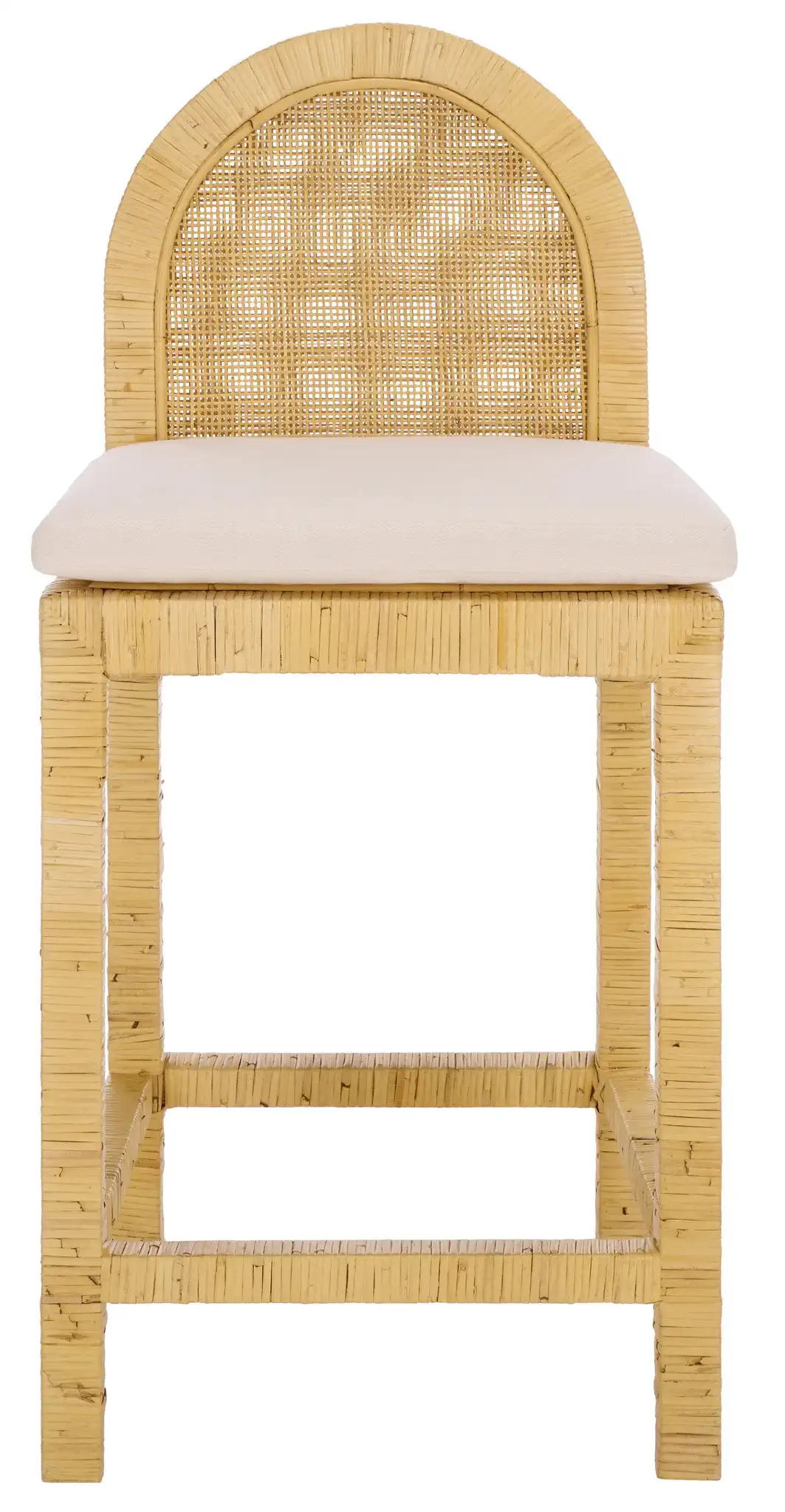 Tojo Cane Roundback Counter Stool in Natural / White, detail view