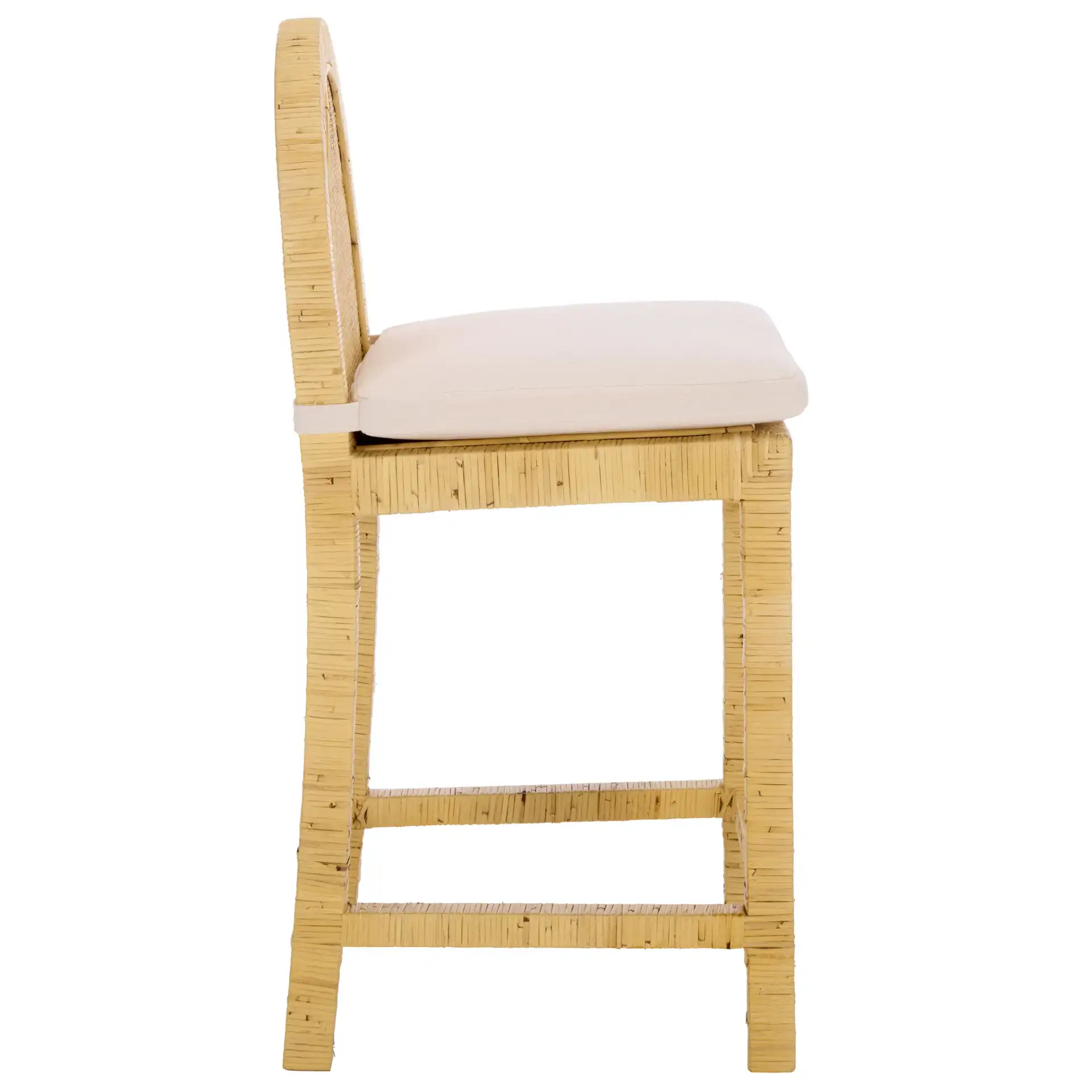 Tojo Cane Roundback Counter Stool in Natural / White, detail view
