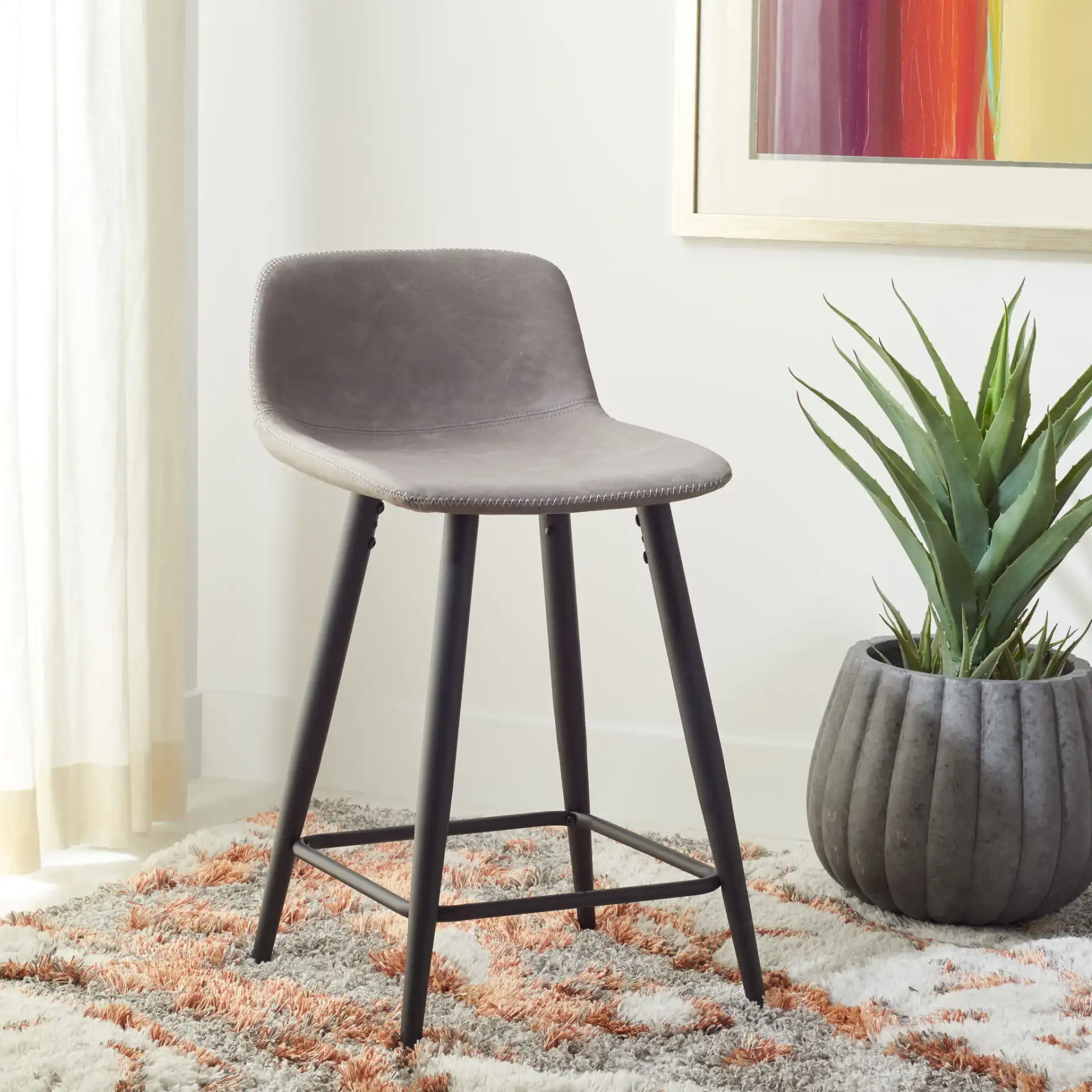 Asena Counter Stool in Gray / Black in a styled room