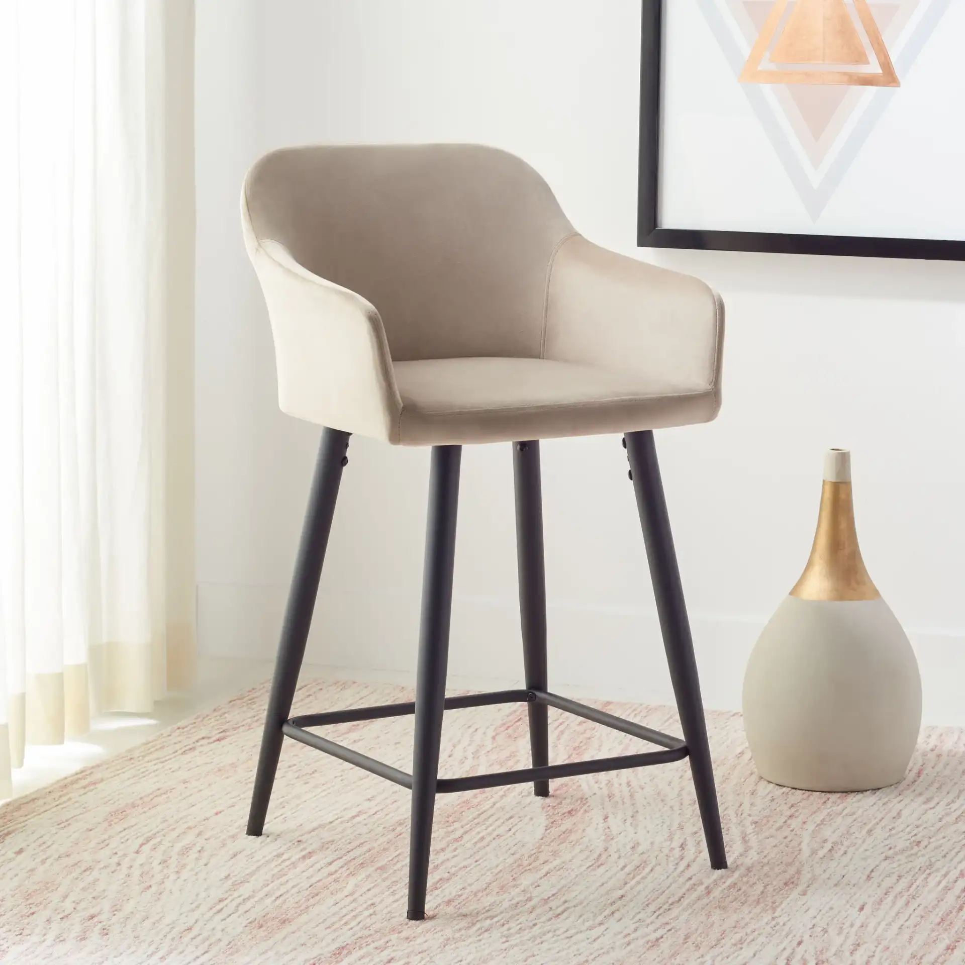 Cataleya Counter Stool in Taupe / Black in a styled room