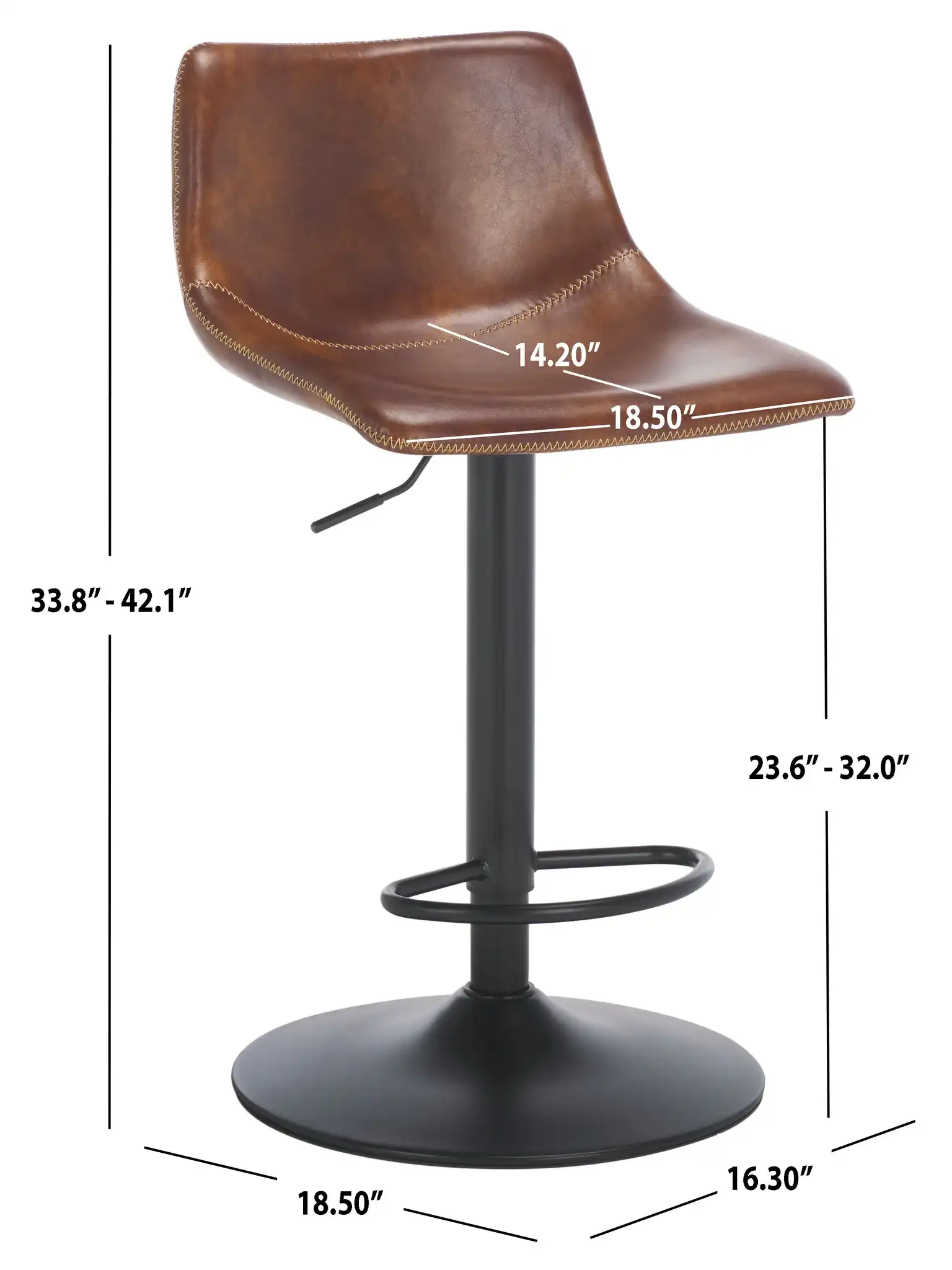 Aelin Adjustable Bar Stool in Brown / Black, detail view