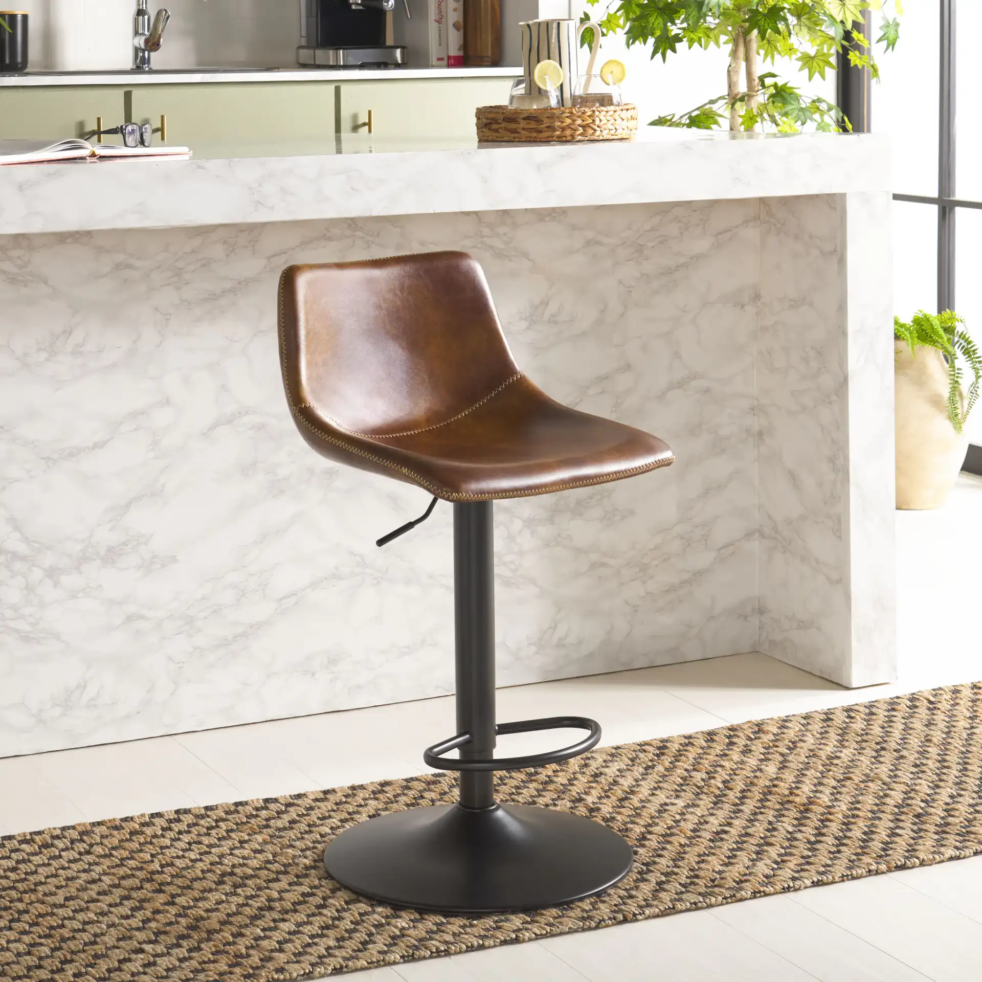 Aelin Adjustable Bar Stool in Brown / Black in a styled room