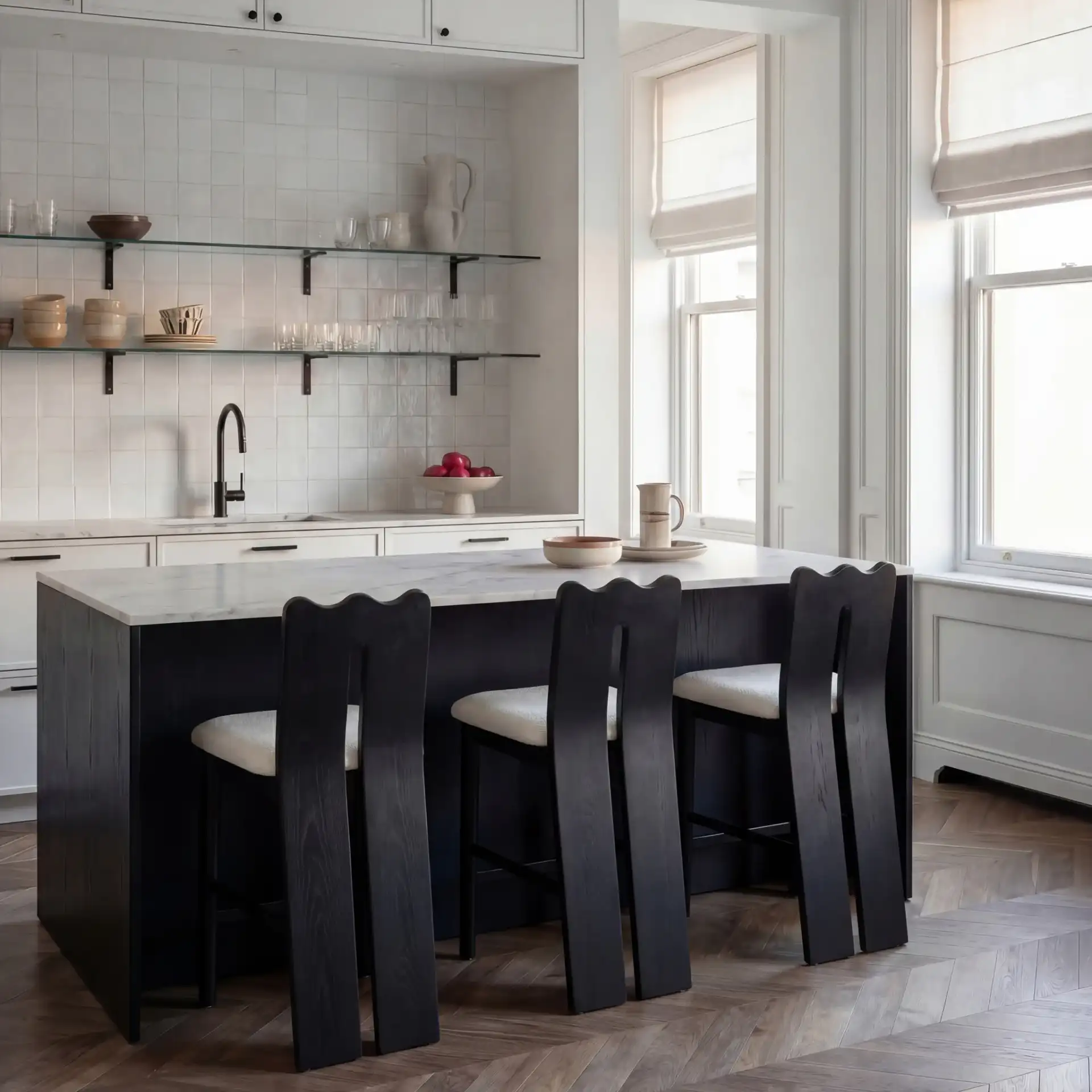 Kieran Counter Stool in Cream / Black in a styled room