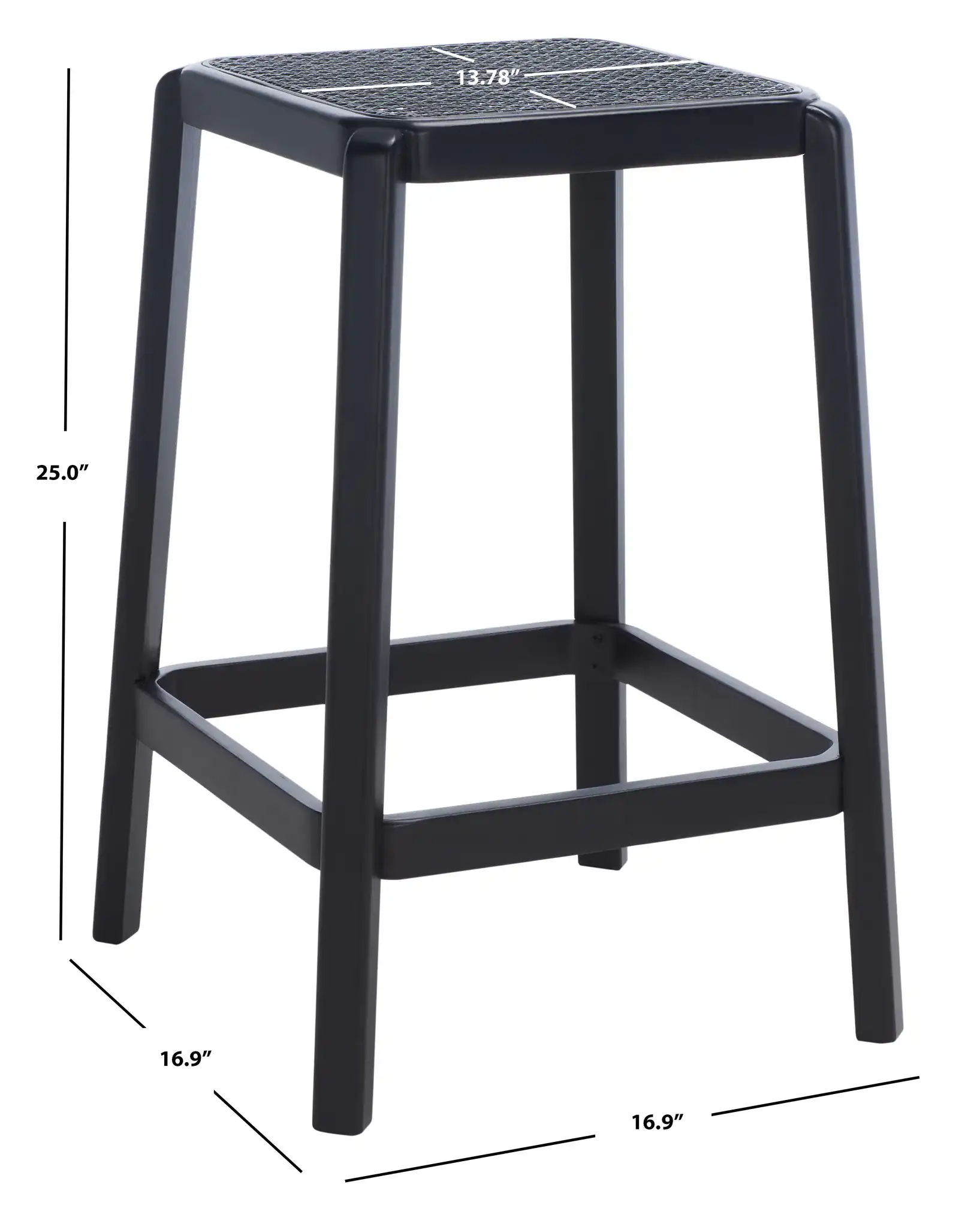 Silus Backless Cane Counter Stool in Black, detail view