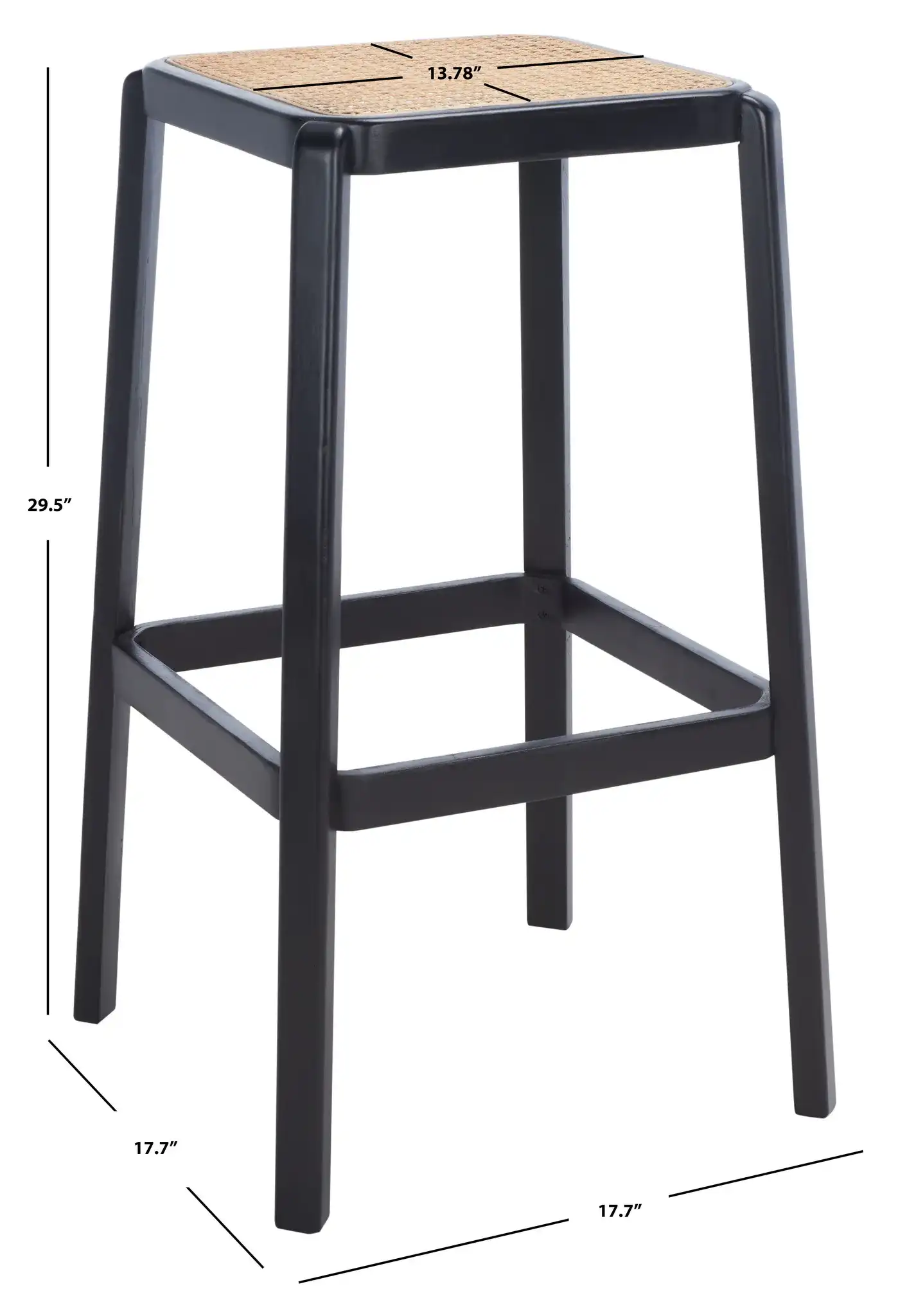 Silus Backless Cane Bar Stool in Black / Natural, detail view