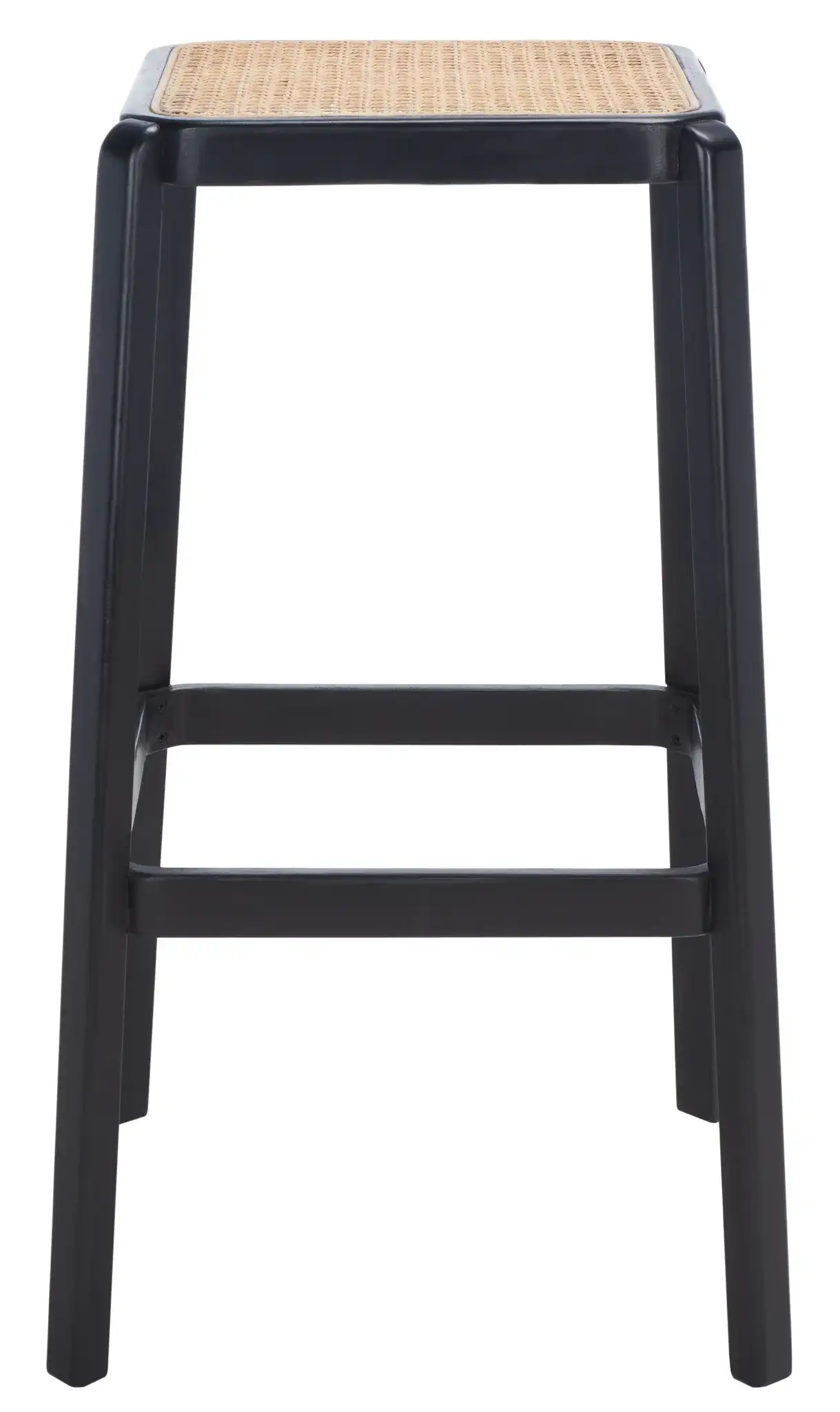 Silus Backless Cane Bar Stool in Black / Natural, detail view