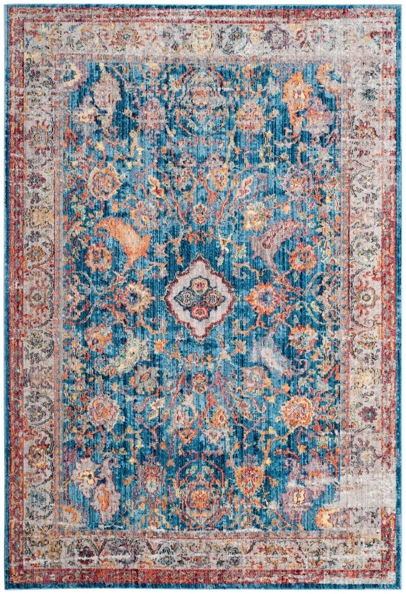 Bristol Persian Bordered Rug in Blue / Light Gray