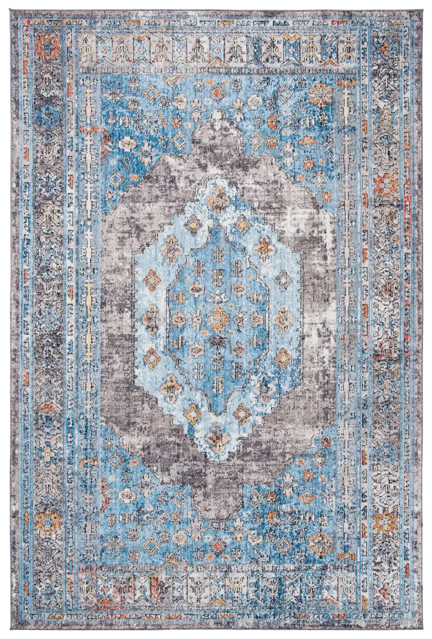 Bristol Stepped Medallion Rug in Gray / Blue