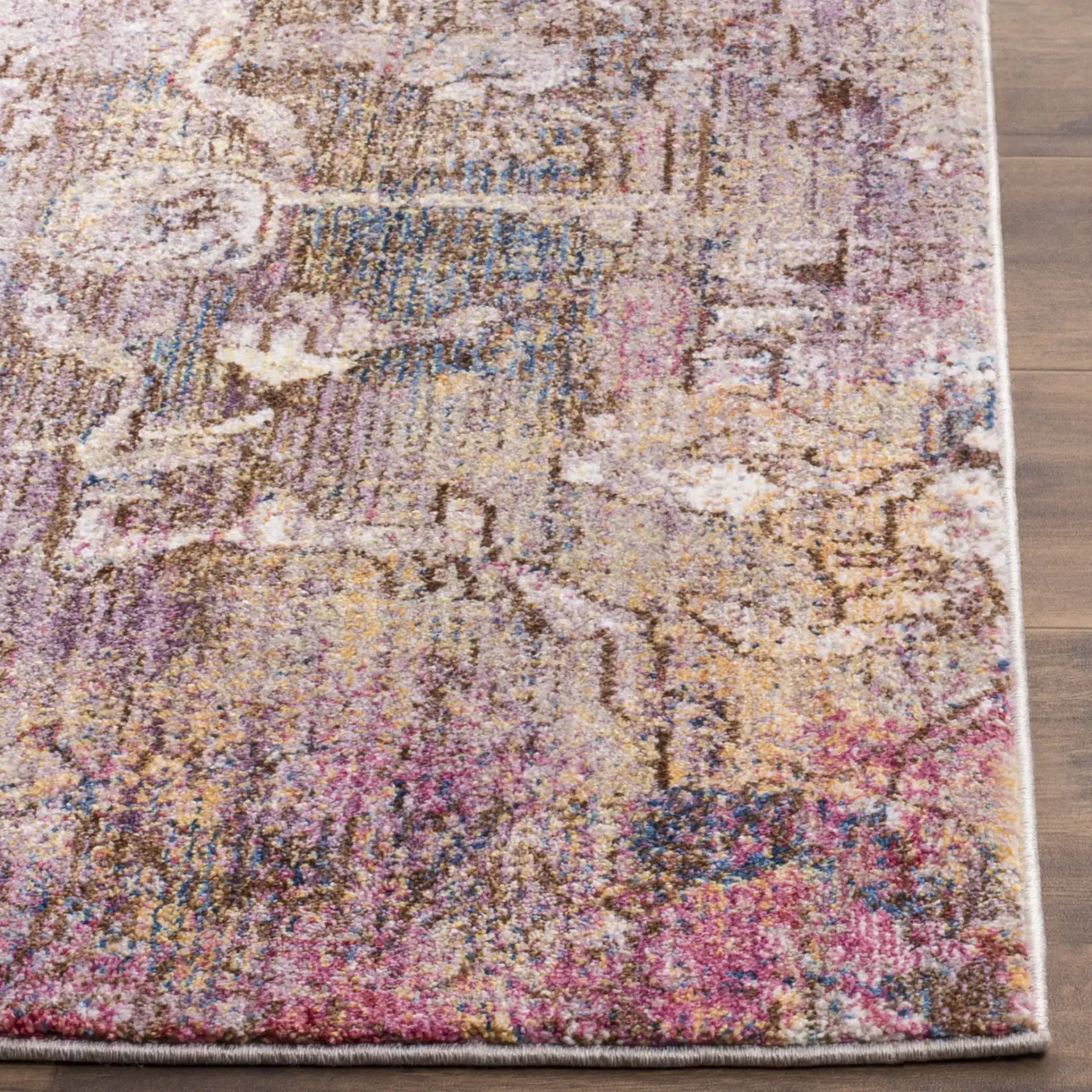 Bristol Distressed Palmette Rug in Pink / Gray in a styled room