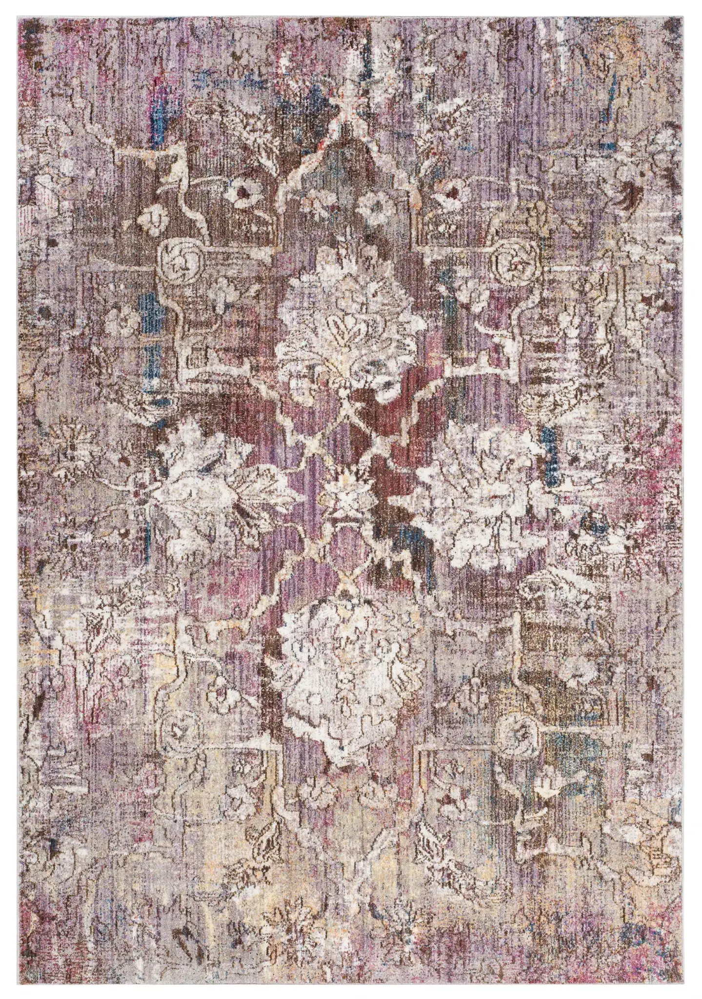 Bristol Distressed Palmette Rug in Pink / Gray, detail view
