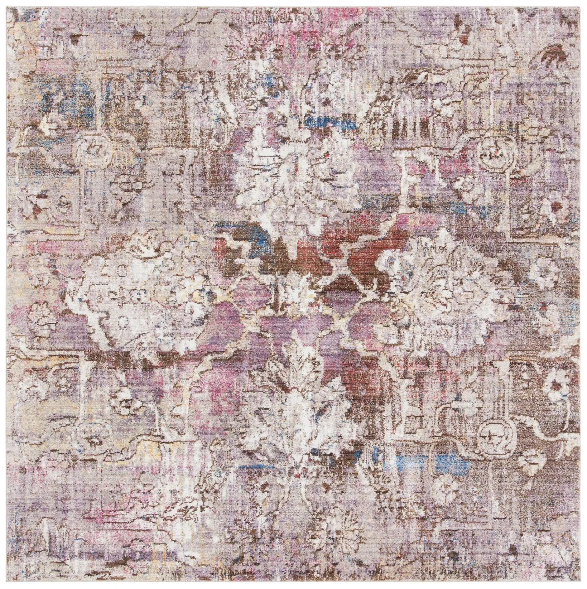 Bristol Distressed Palmette Rug in Pink / Gray