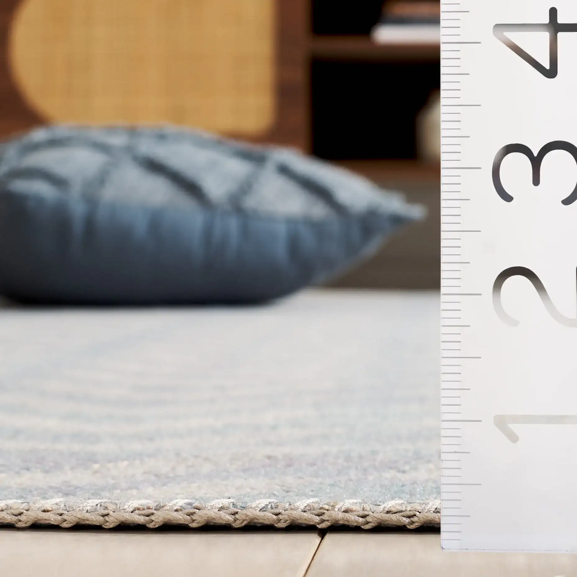 Cabo Chevron Rug in Light Blue / Beige in a styled room