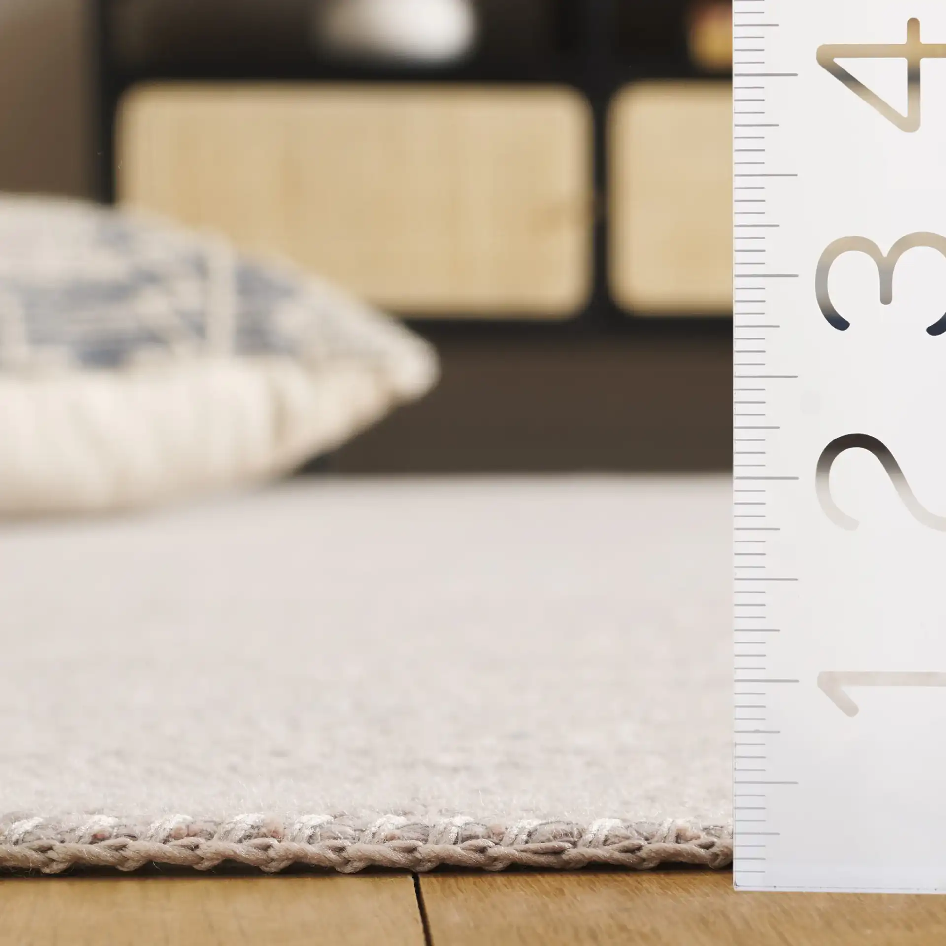Cabo Ribbed Rug in Gray in a styled room