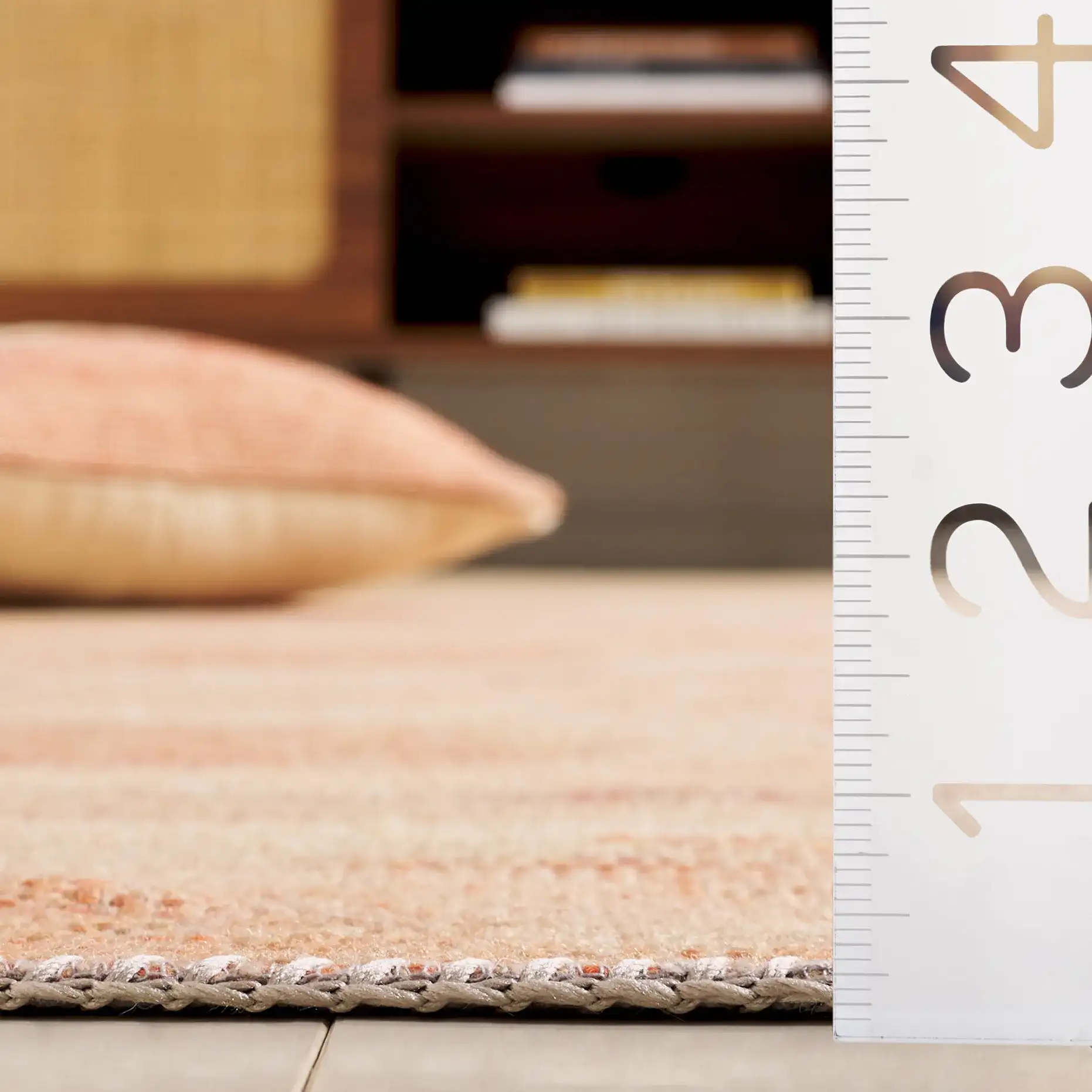 Cabo Blurred Diamond Rug in Red / Beige in a styled room