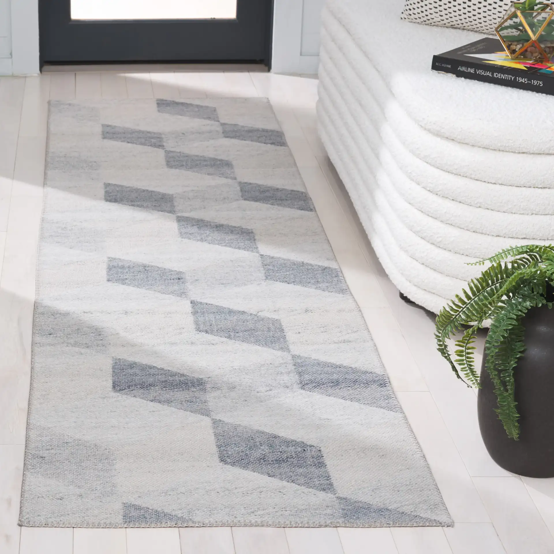 Cabo Cube Rug in Beige / Light Gray in a styled room