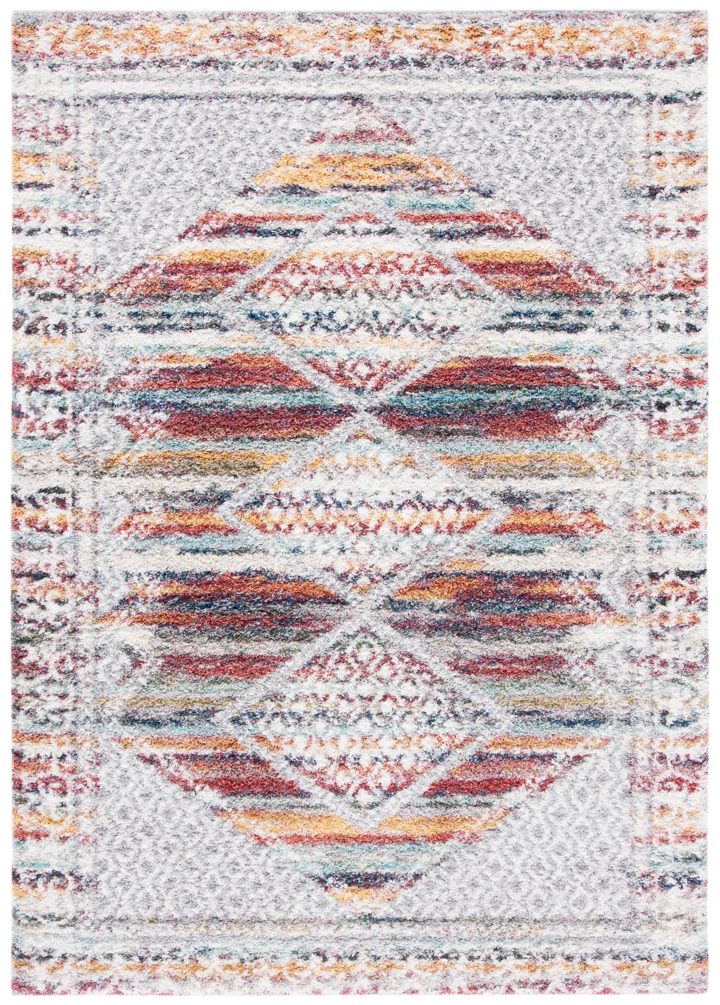 Calista Diamond Medallion Shag Rug in Ivory / Rust