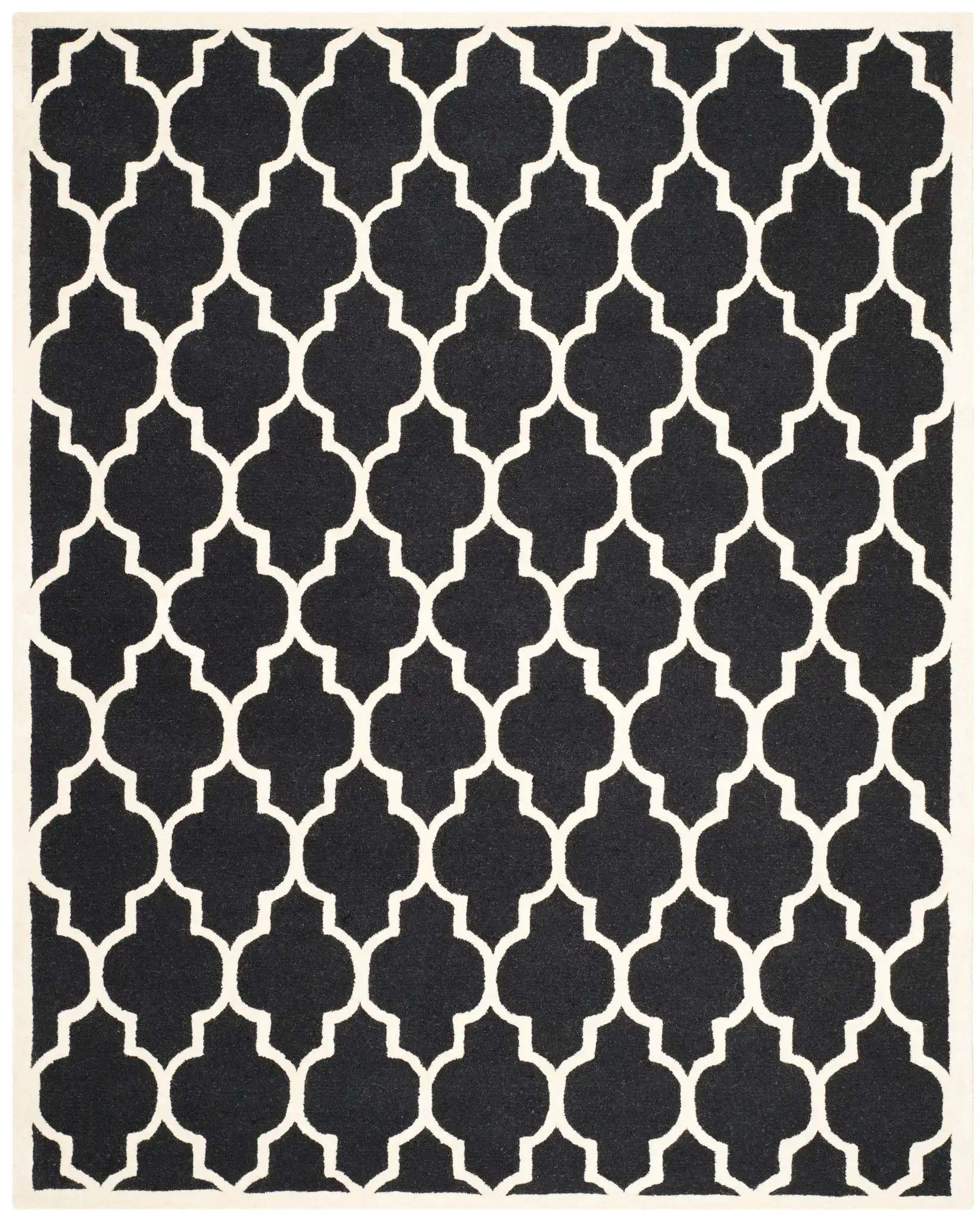Cambridge Ogee Trellis Hand-Tufted Wool Rug in Black / Ivory