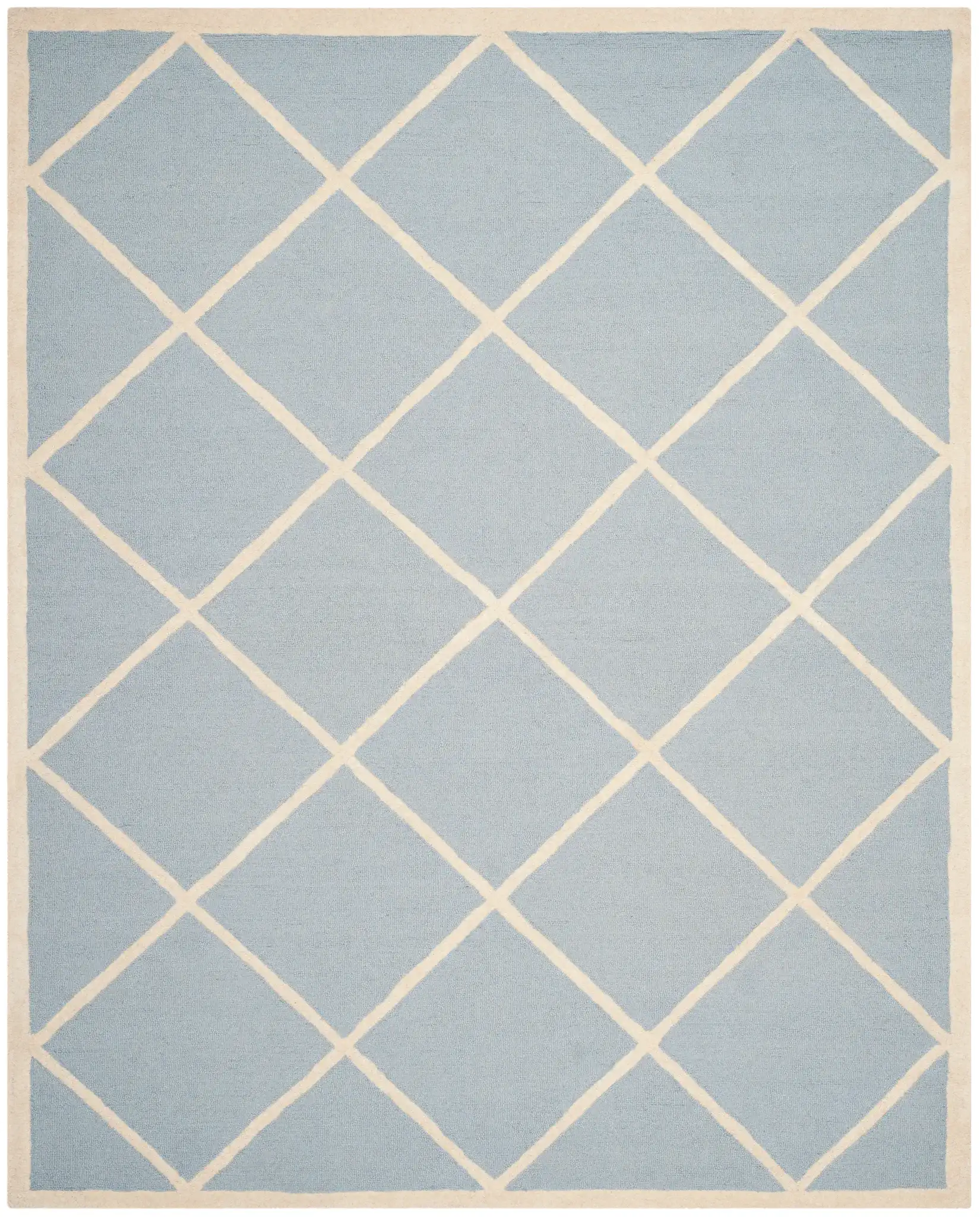 Cambridge Diamond Trellis Hand-Tufted Wool Rug in Light Blue / Ivory