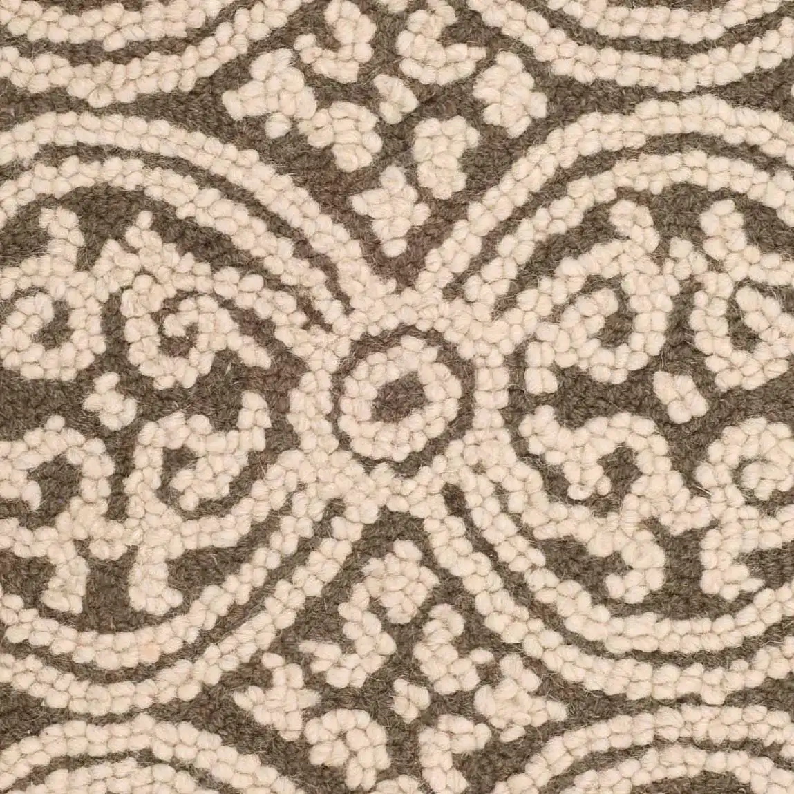 Cambridge Scroll Tile Hand-Tufted Wool Rug in Tan / Multicolor in a styled room