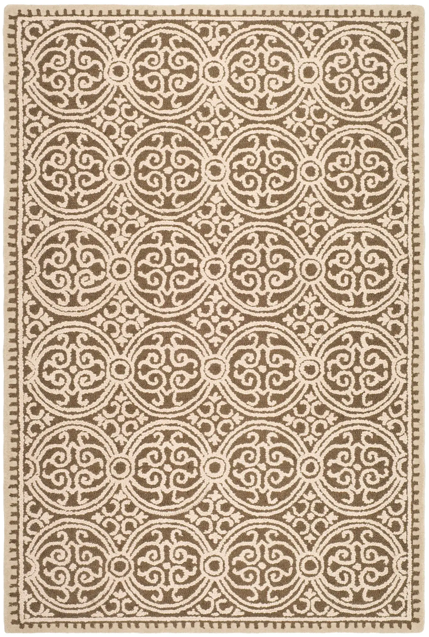 Cambridge Scroll Tile Hand-Tufted Wool Rug in Tan / Multicolor