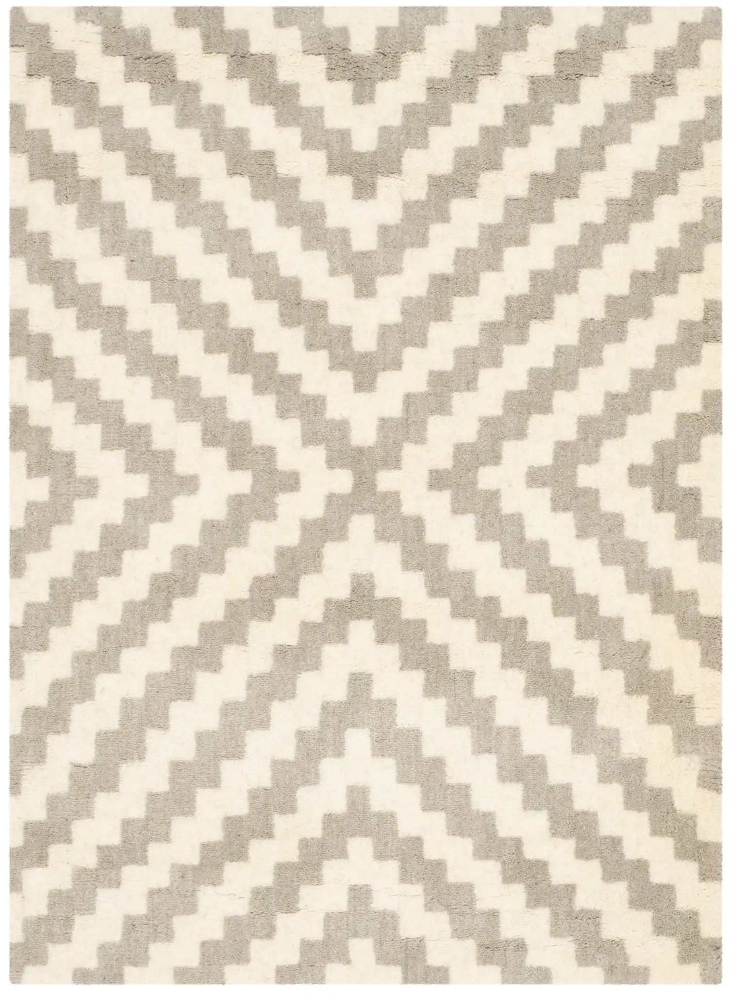 Cambridge Stepped Diamond Hand-Tufted Wool Rug in Gray / Ivory, detail view