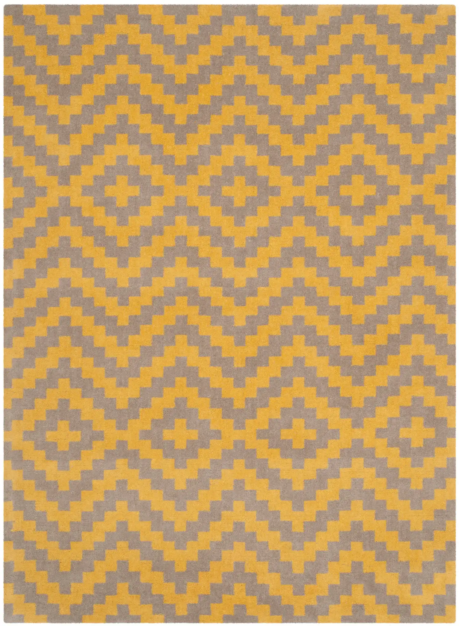 Cambridge Stepped Chevron Hand-Tufted Wool Rug in Taupe / Gold