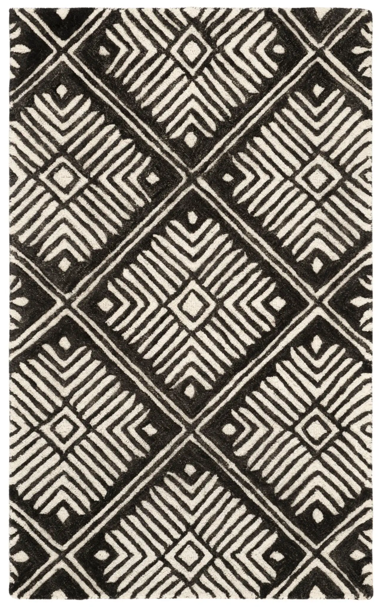 Cambridge Diamond Grid Hand-Tufted Wool Rug in Ivory / Charcoal