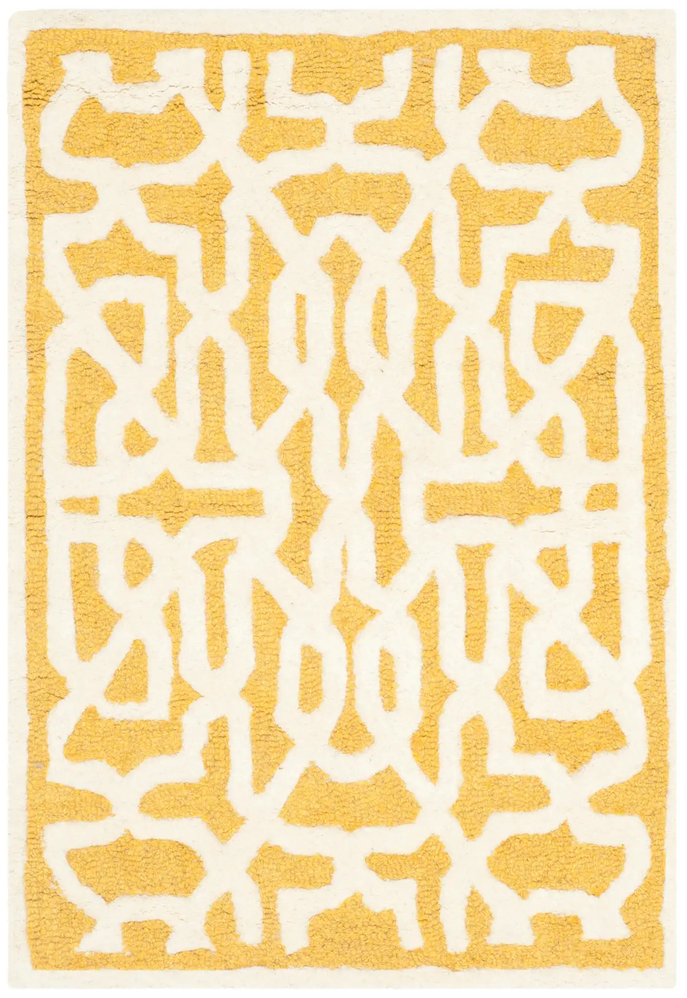 Cambridge Interlocking Fretwork Hand-Tufted Wool Rug in Gold / Ivory