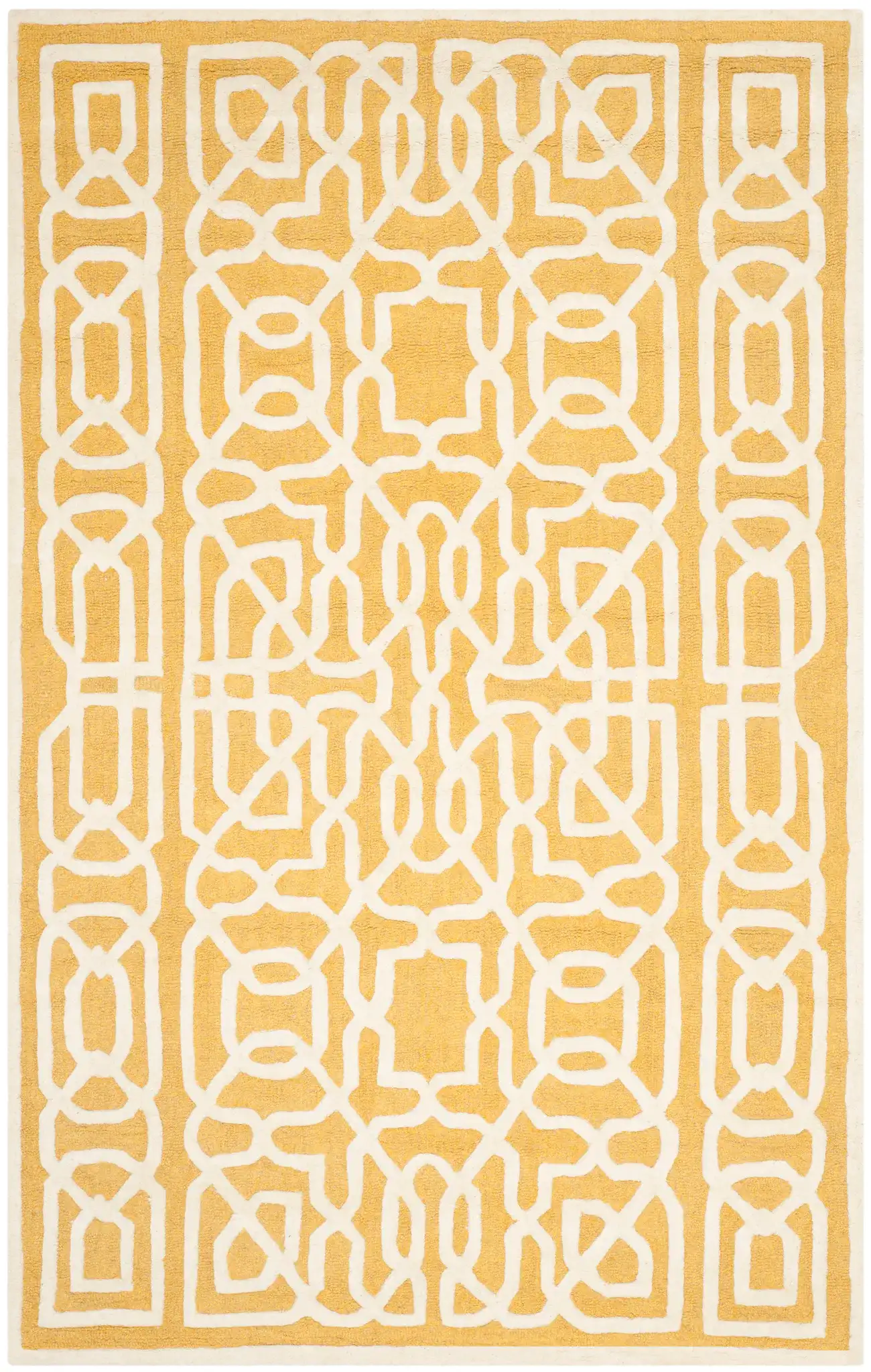 Cambridge Interlocking Fretwork Hand-Tufted Wool Rug in Gold / Ivory, detail view