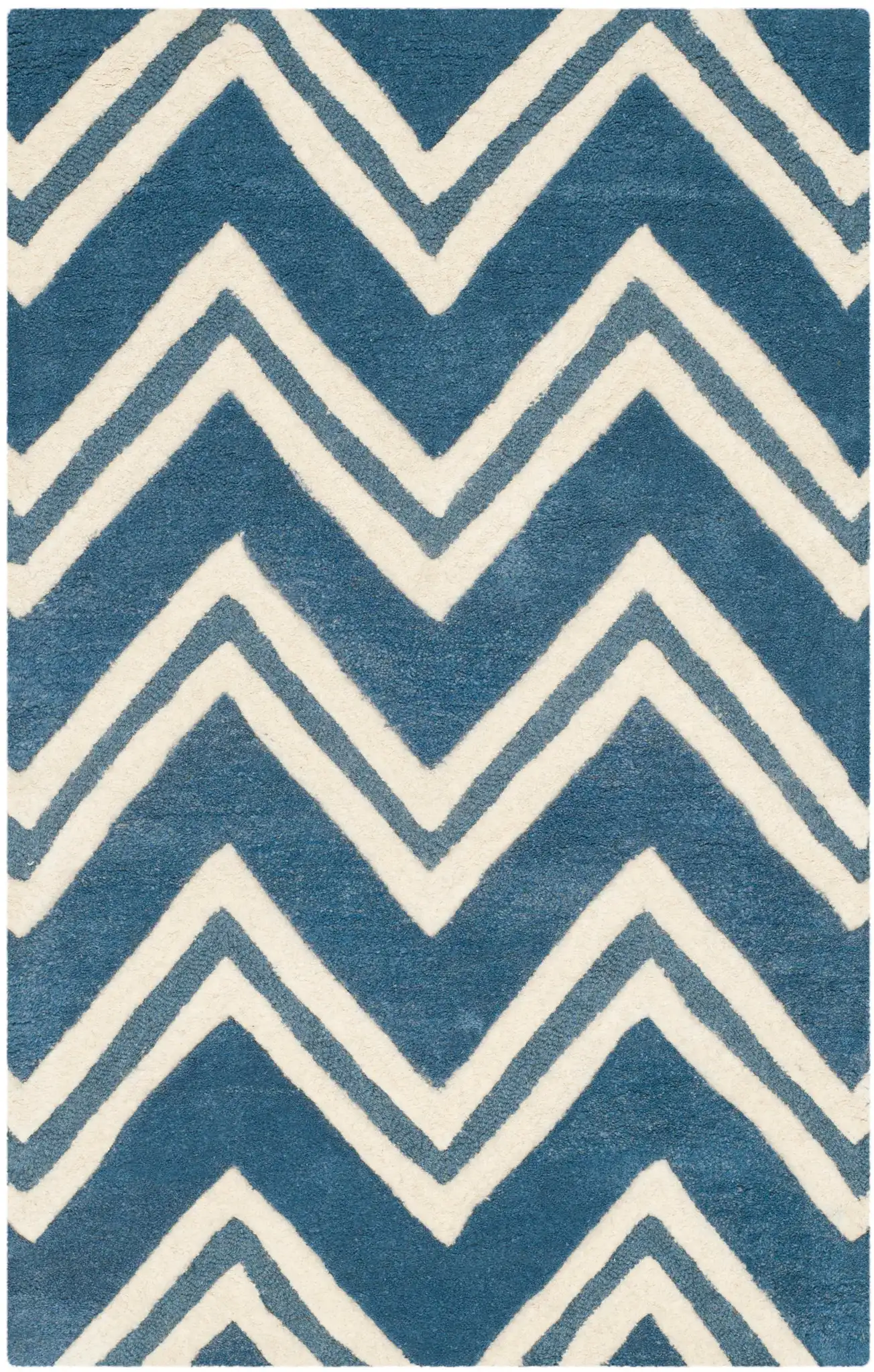 Cambridge Double Chevron Hand-Tufted Wool Rug in Navy / Ivory, detail view