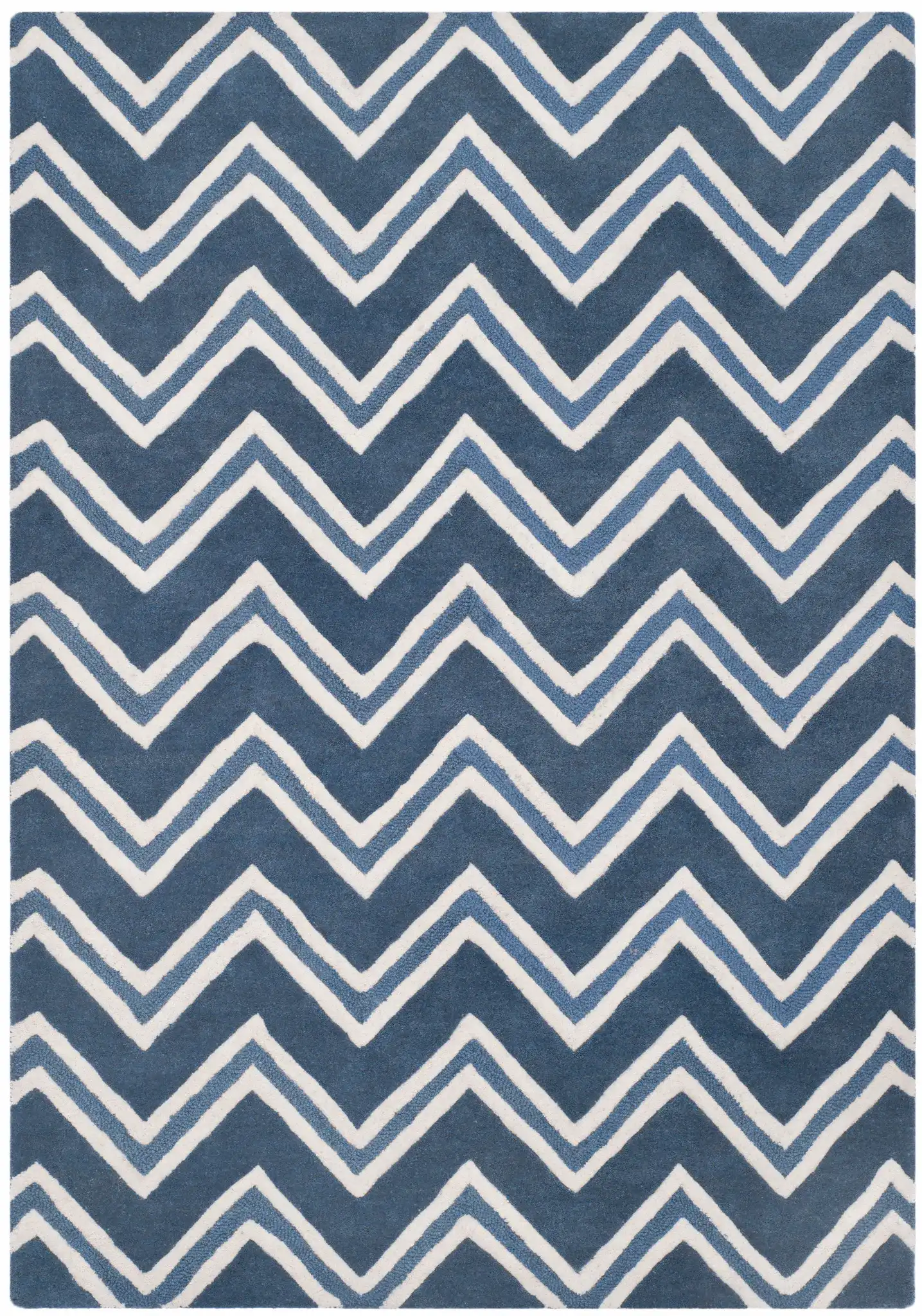 Cambridge Double Chevron Hand-Tufted Wool Rug in Navy / Ivory