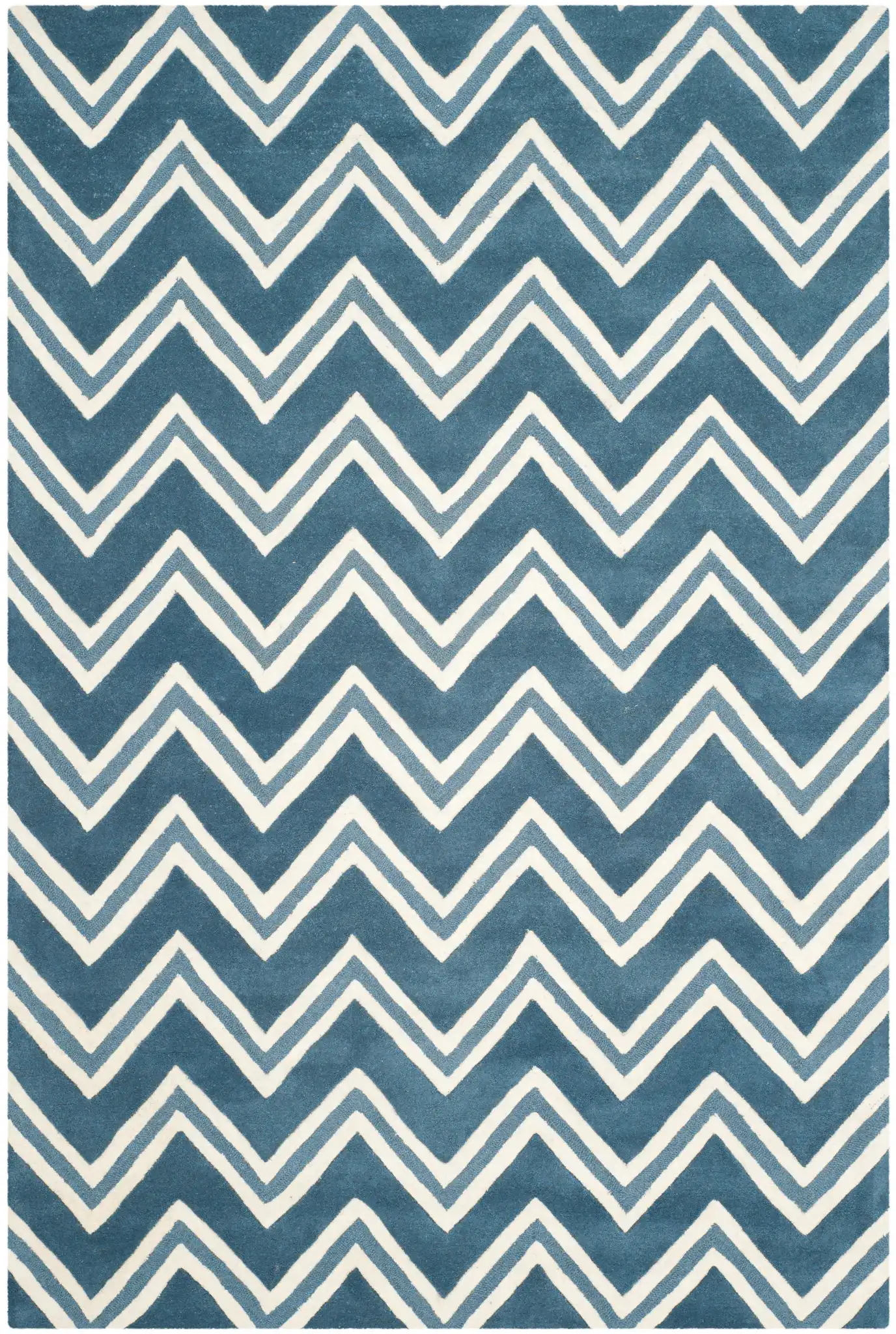 Cambridge Double Chevron Hand-Tufted Wool Rug in Navy / Ivory, detail view